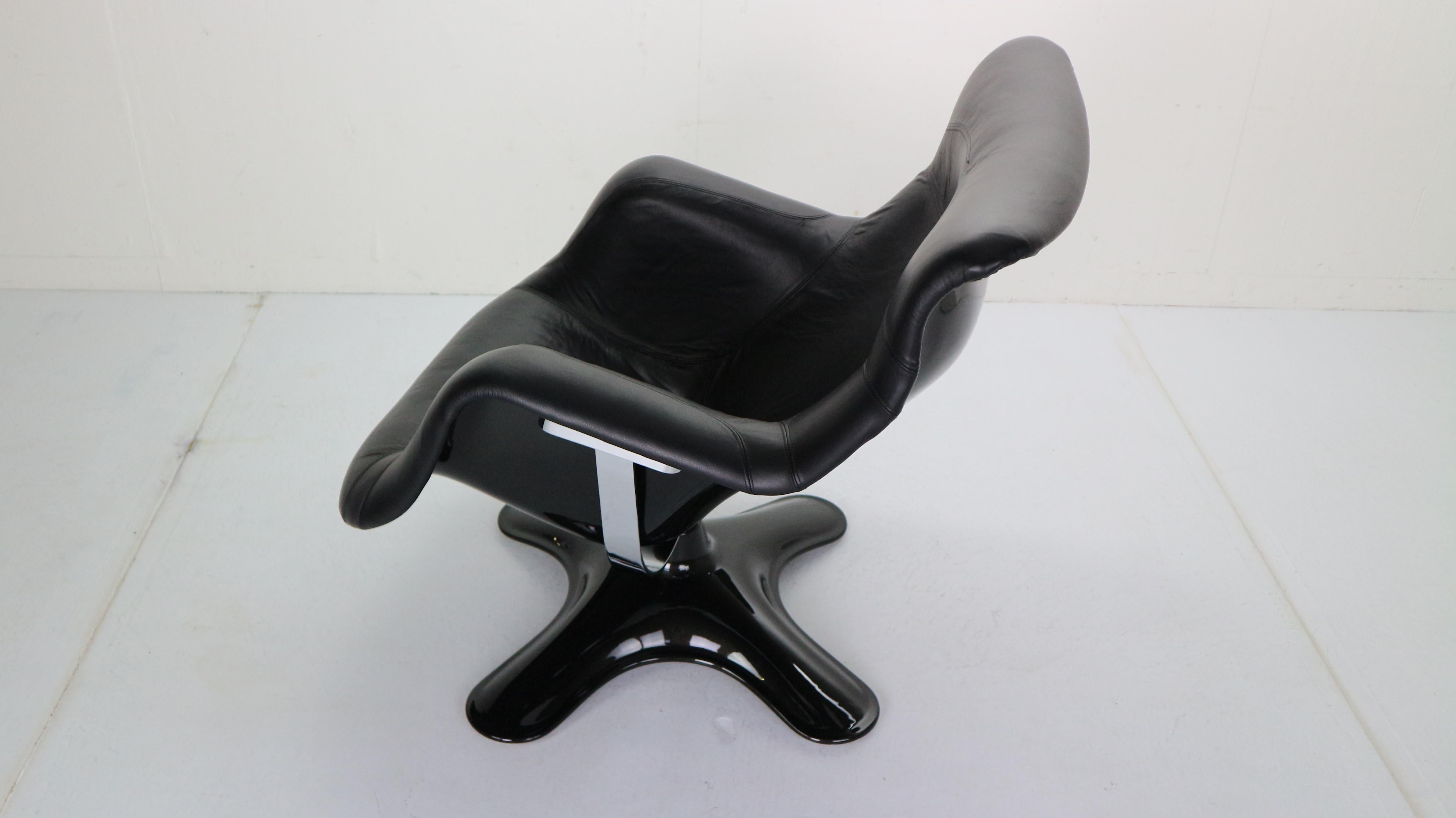 Yrjö Kukkapuro 'Karuselli' Lounge Chair in Black Leather for Haimi, 1960s 1