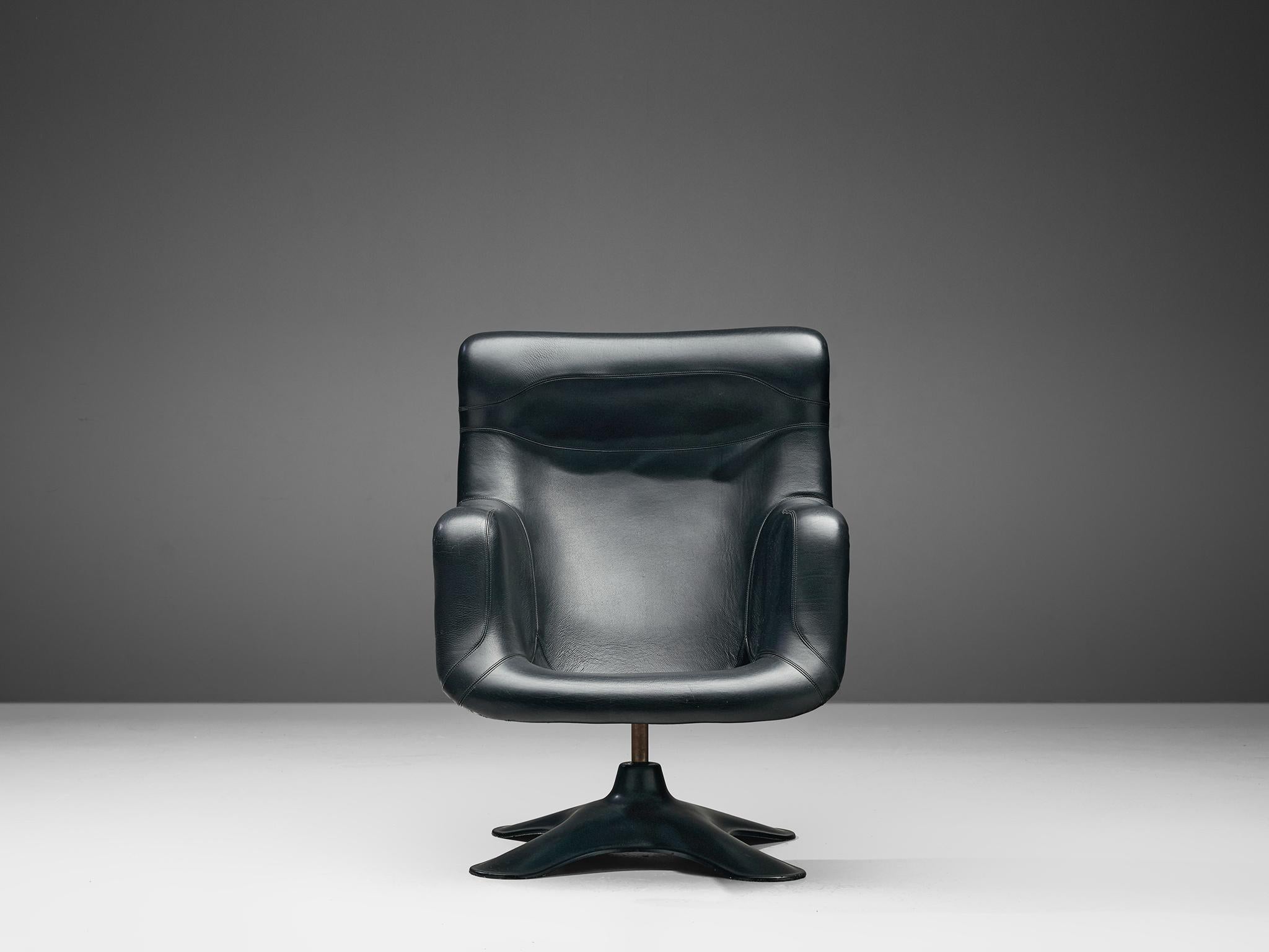 Finnish Yrjö Kukkapuro 'Karuselli' Lounge Chair in Black Leather