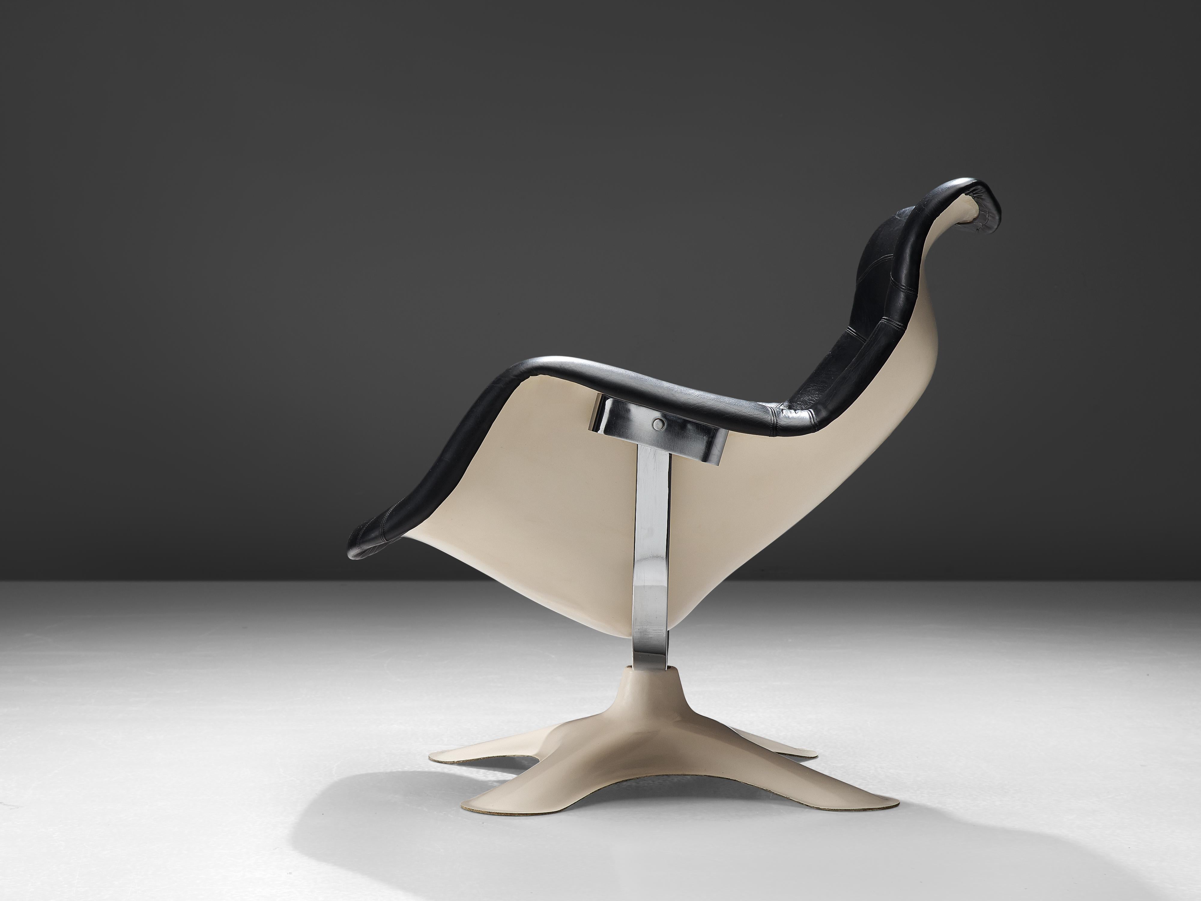 Mid-20th Century Yrjo Kukkapuro 'Karuselli' Lounge Chair in Black Leather Upholstery