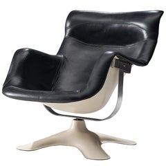 Yrjo Kukkapuro 'Karuselli' Lounge Chair in Black Leather Upholstery