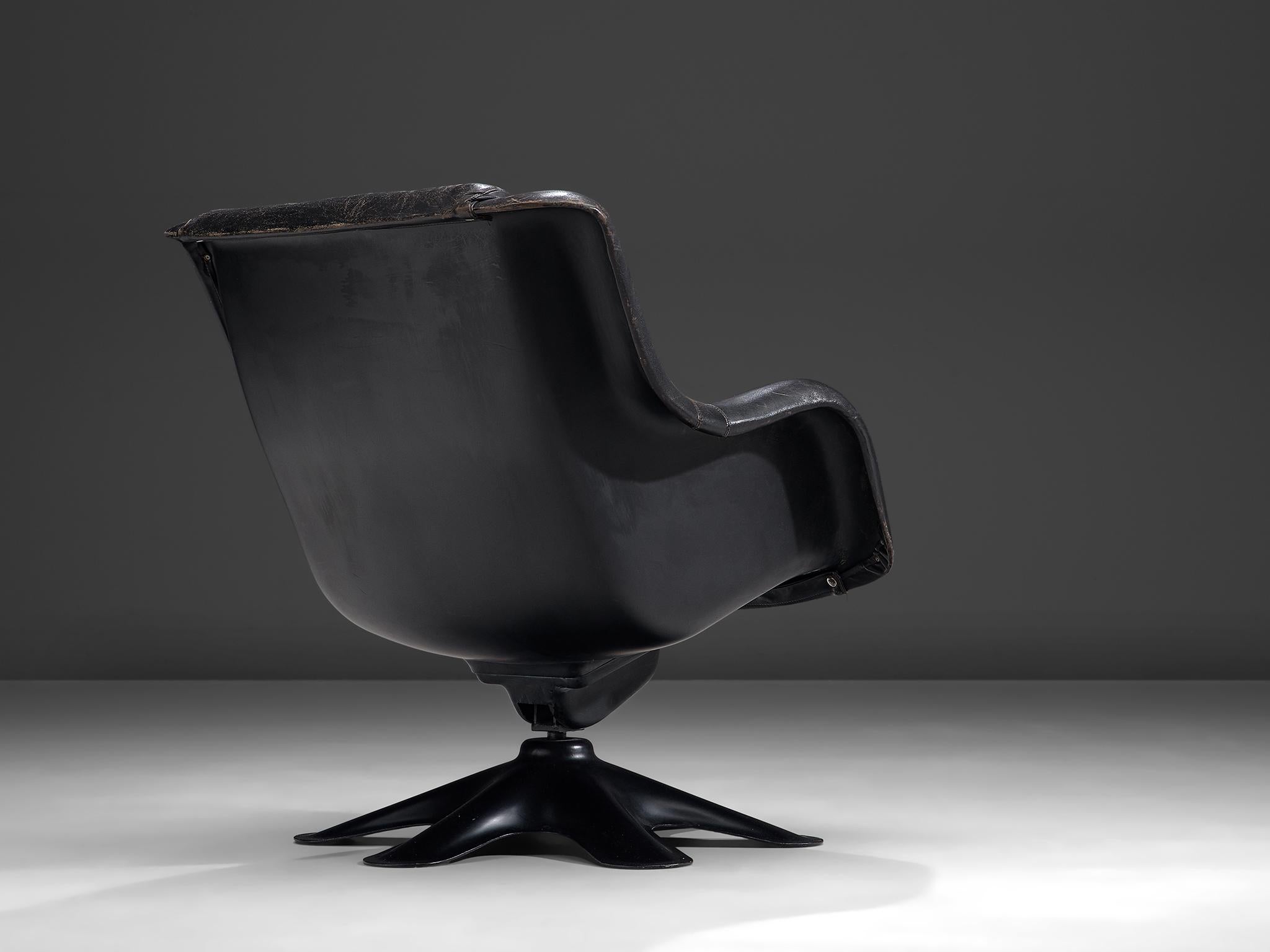 Mid-20th Century Yrjo Kukkapuro 'Karuselli' Lounge Chair in Black Patinated Leather