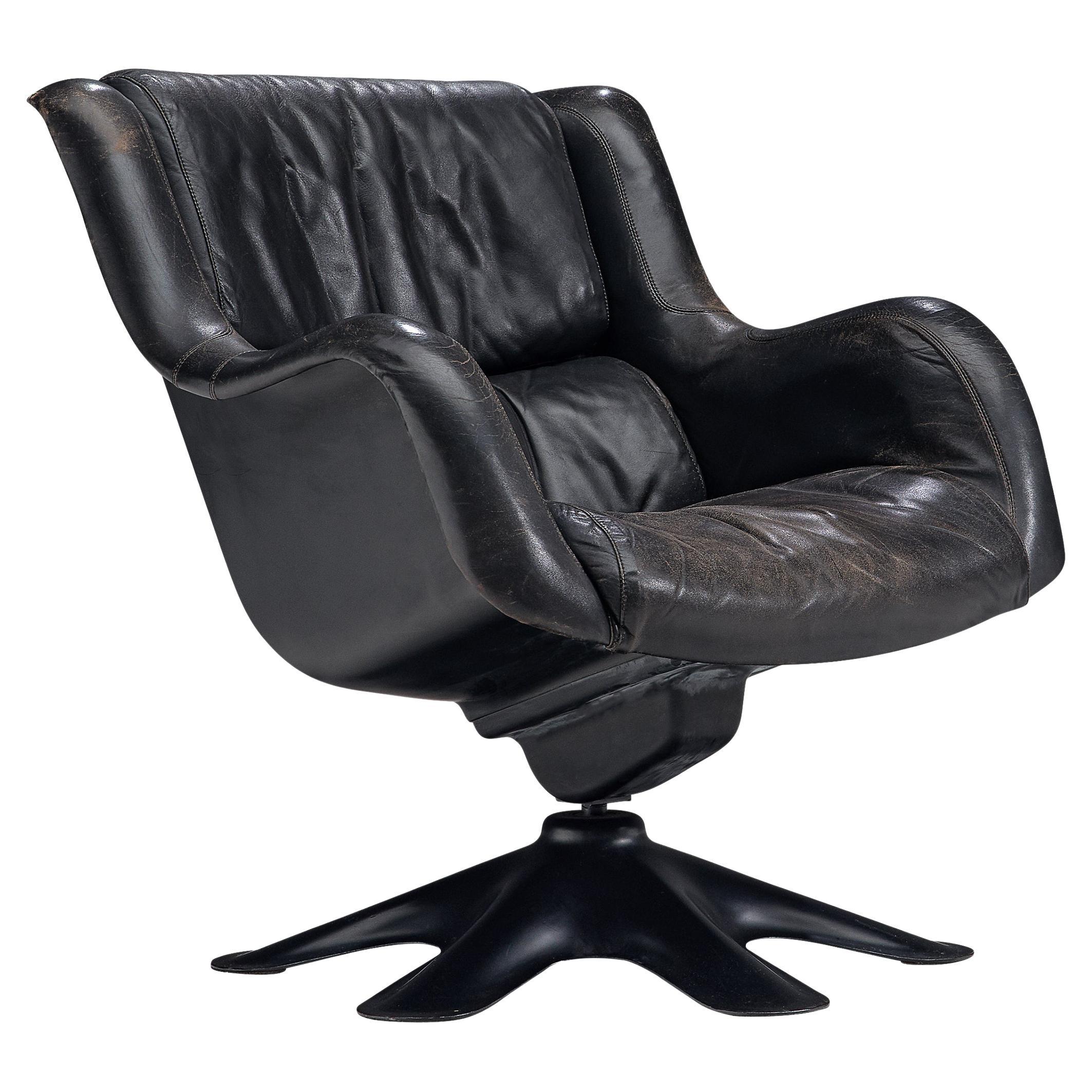 Yrjo Kukkapuro 'Karuselli' Lounge Chair in Black Patinated Leather