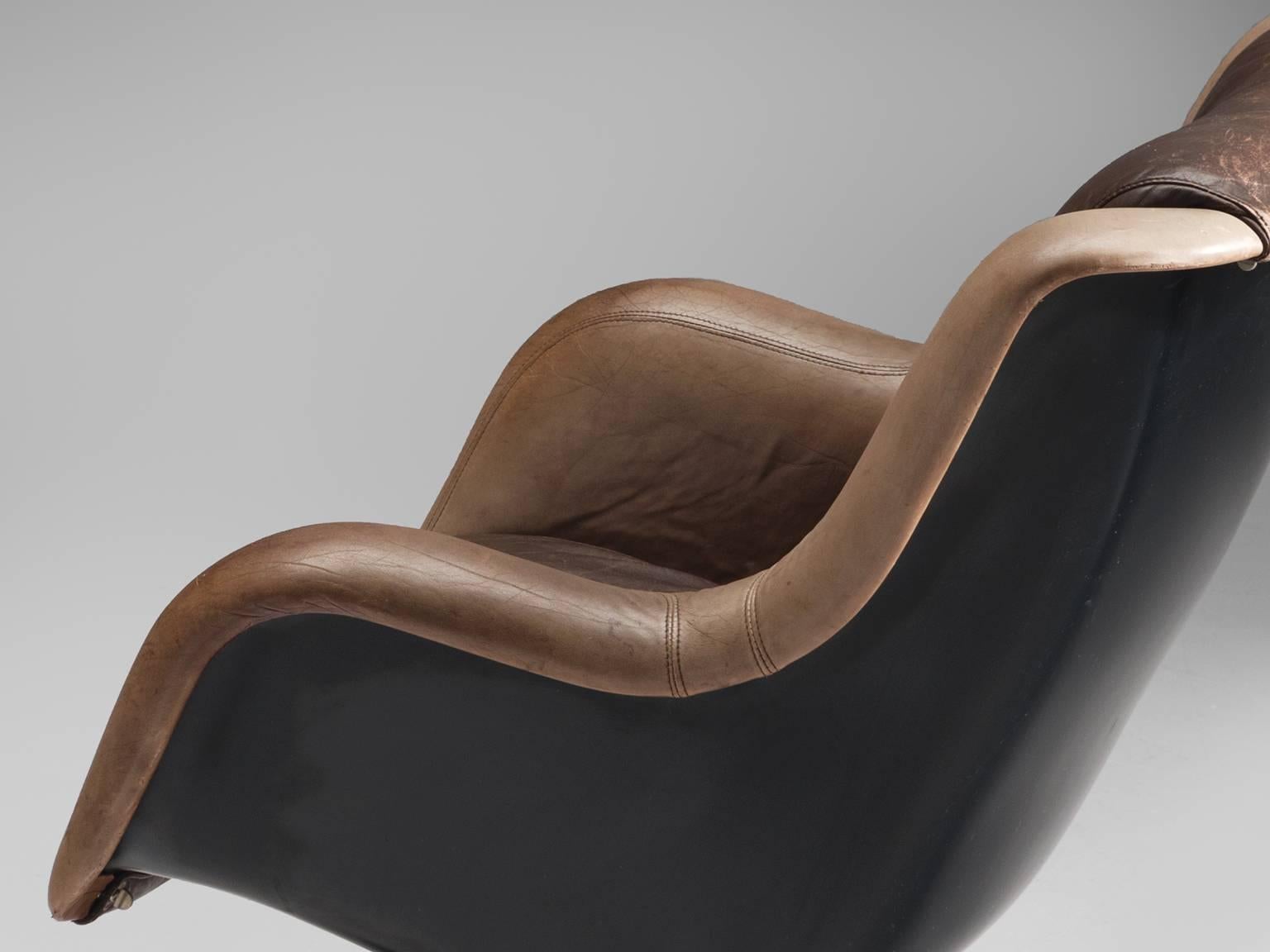 Finnish Yrjö Kukkapuro 'Karuselli' Lounge Chair in Brown Leather Upholstery