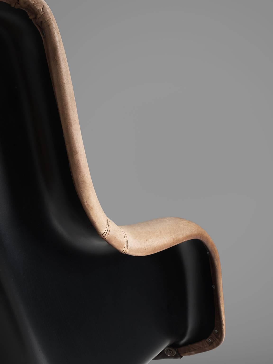 Mid-20th Century Yrjö Kukkapuro 'Karuselli' Lounge Chair in Brown Leather Upholstery