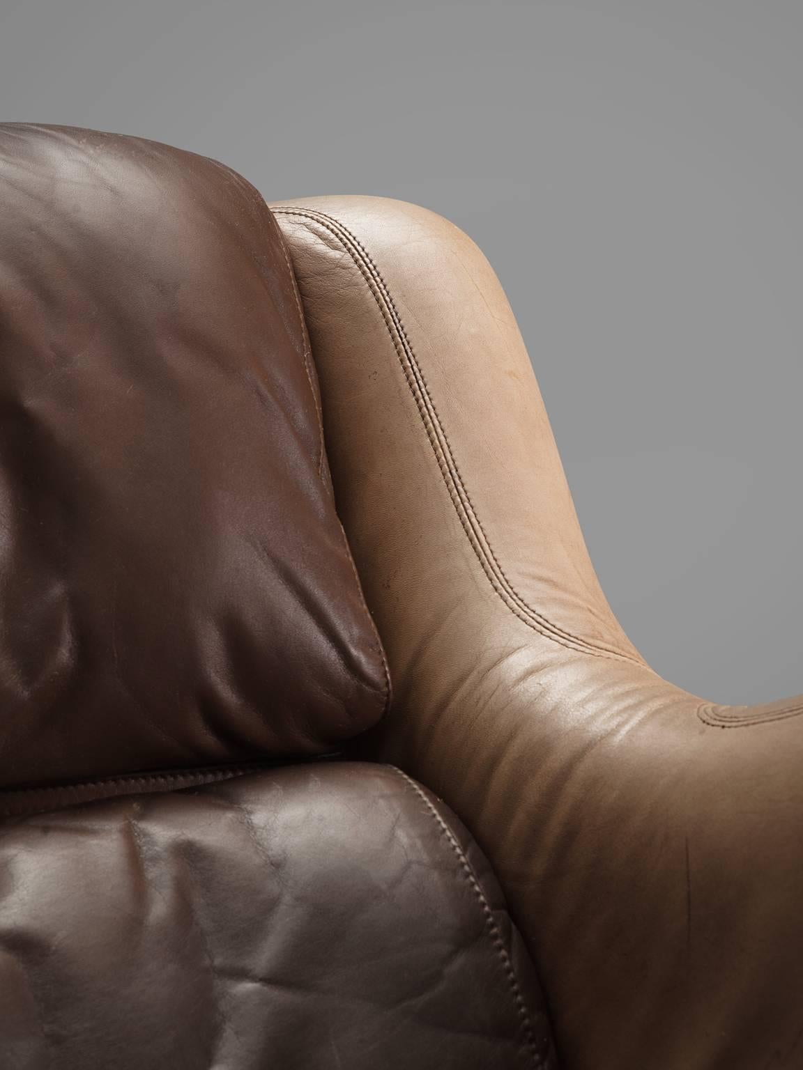 Yrjö Kukkapuro 'Karuselli' Lounge Chair in Brown Leather Upholstery 1