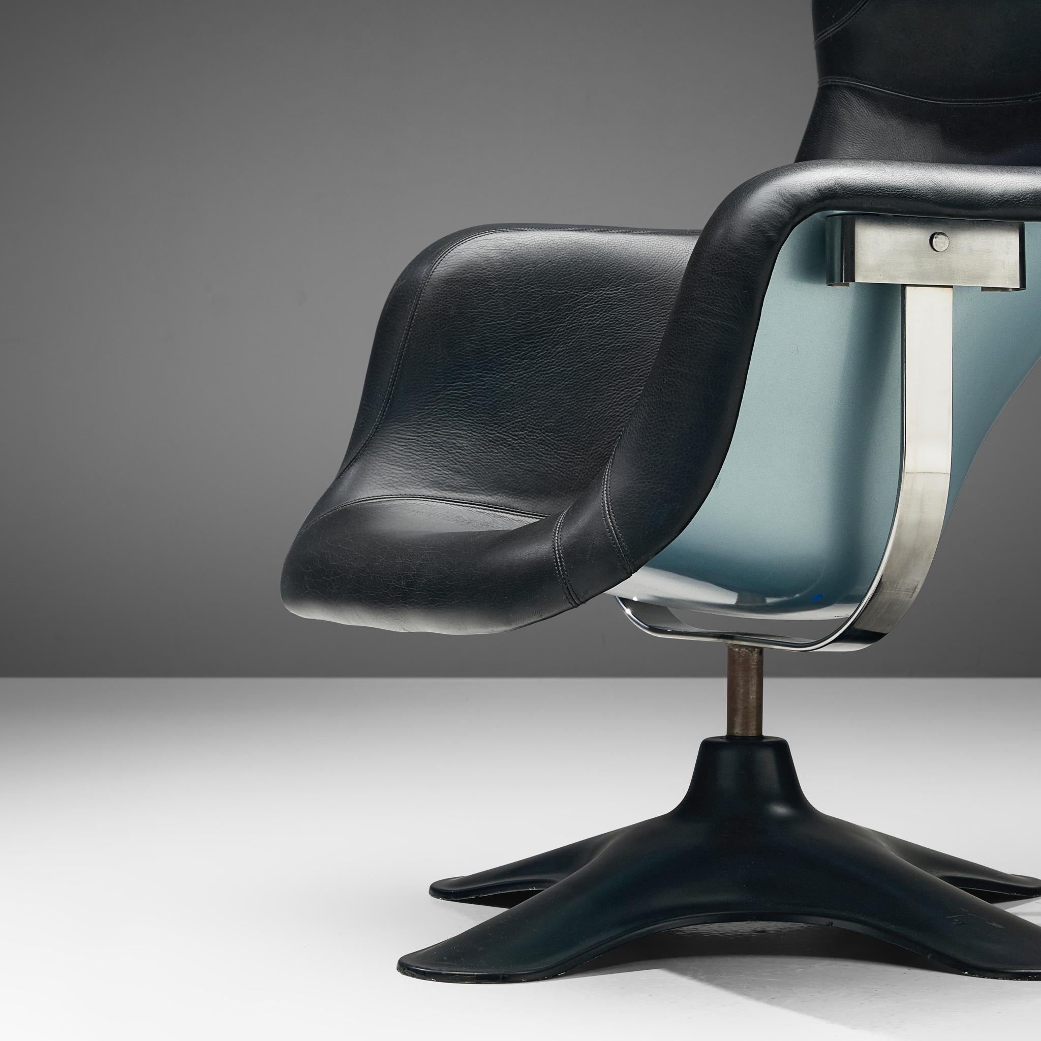 Yrjö Kukkapuro Karuselli Lounge Chair in Leather & Light Blue Metallic  For Sale 5