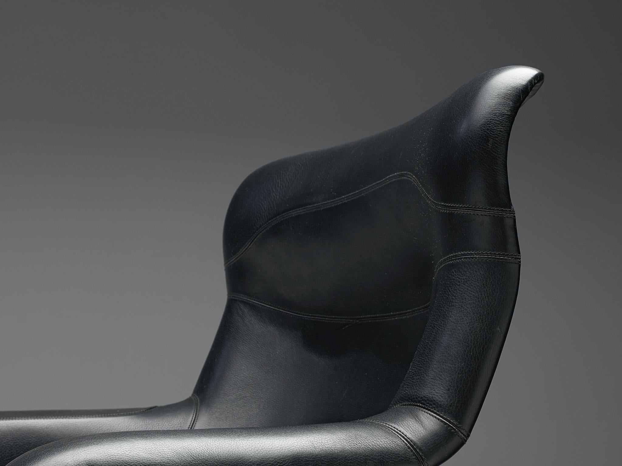 Mid-Century Modern Yrjö Kukkapuro Karuselli Lounge Chair in Leather & Light Blue Metallic  For Sale