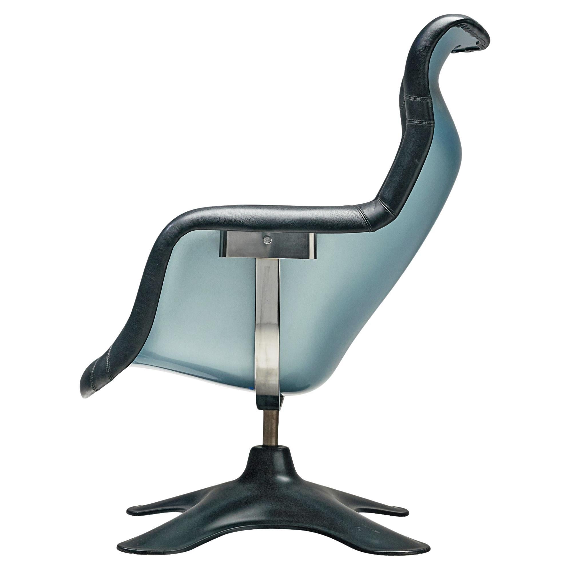 Yrjö Kukkapuro Karuselli Lounge Chair in Leather & Light Blue Metallic  For Sale