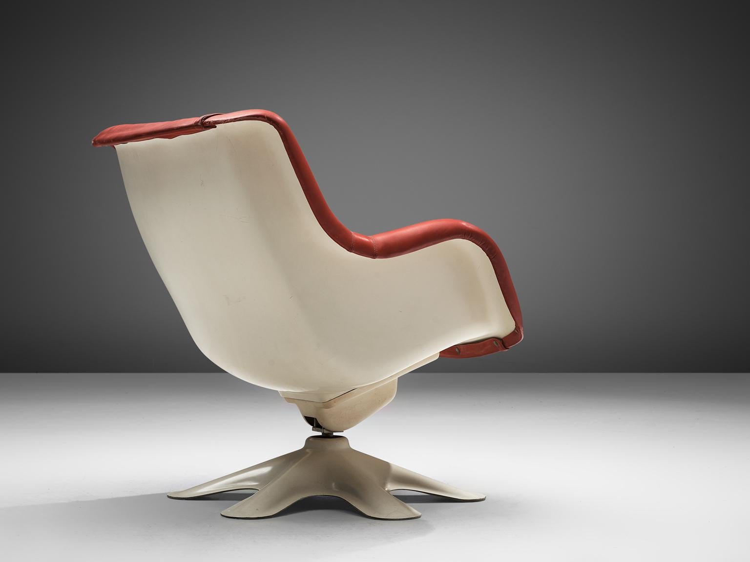Mid-Century Modern Yrjo Kukkapuro 'Karuselli' Lounge Chair in Red Leather
