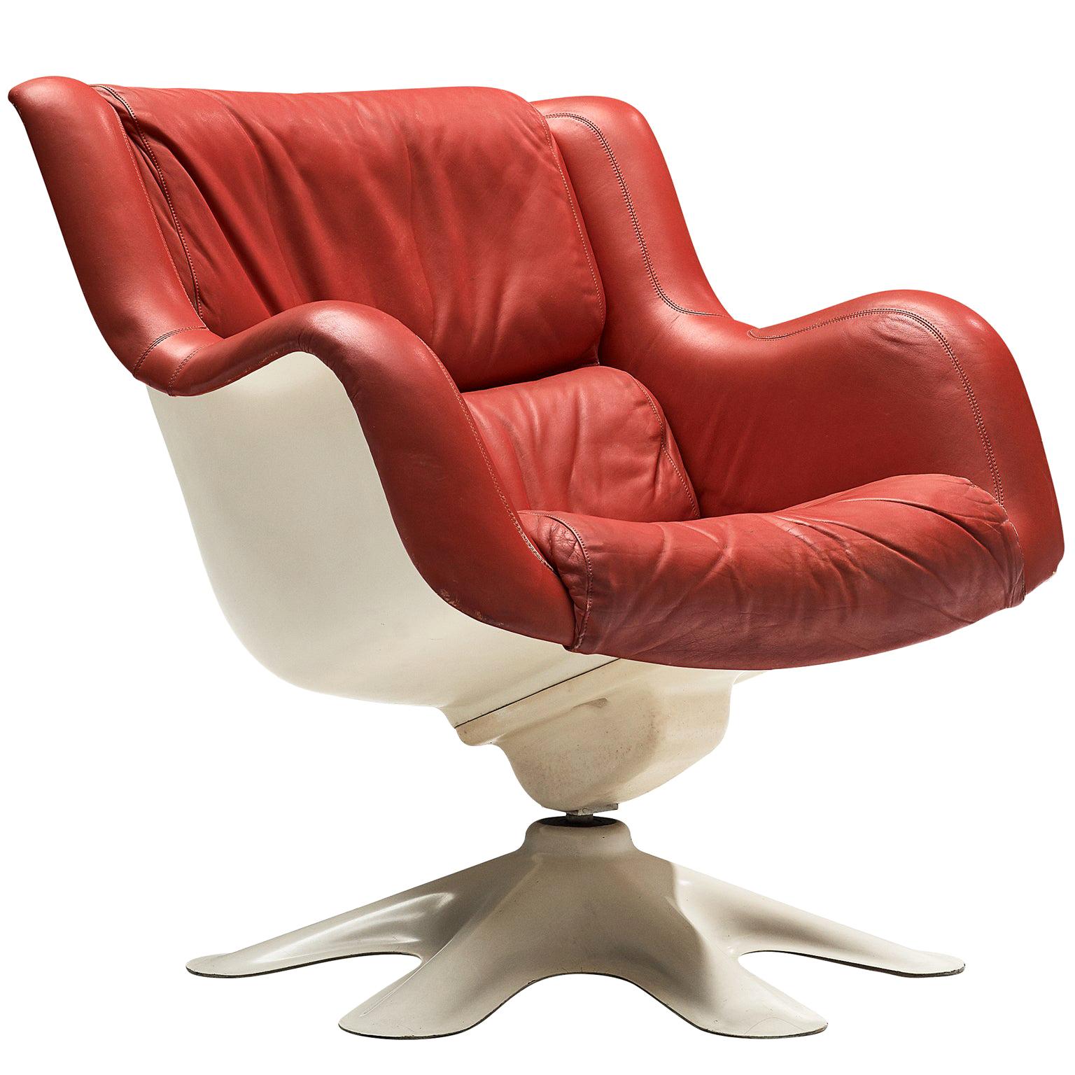 Yrjo Kukkapuro 'Karuselli' Lounge Chair in Red Leather