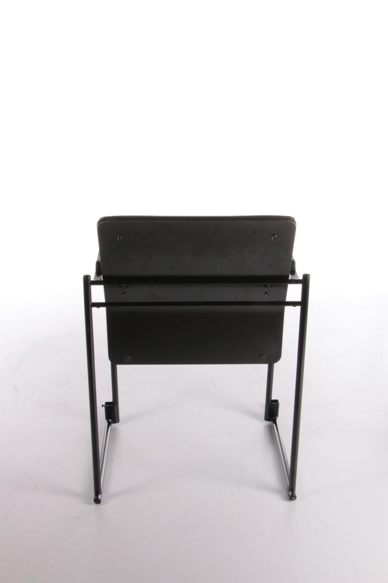 Metal Yrjö Kukkapuro Leather Dining Chair Made by Avarte, Finland 1970 For Sale