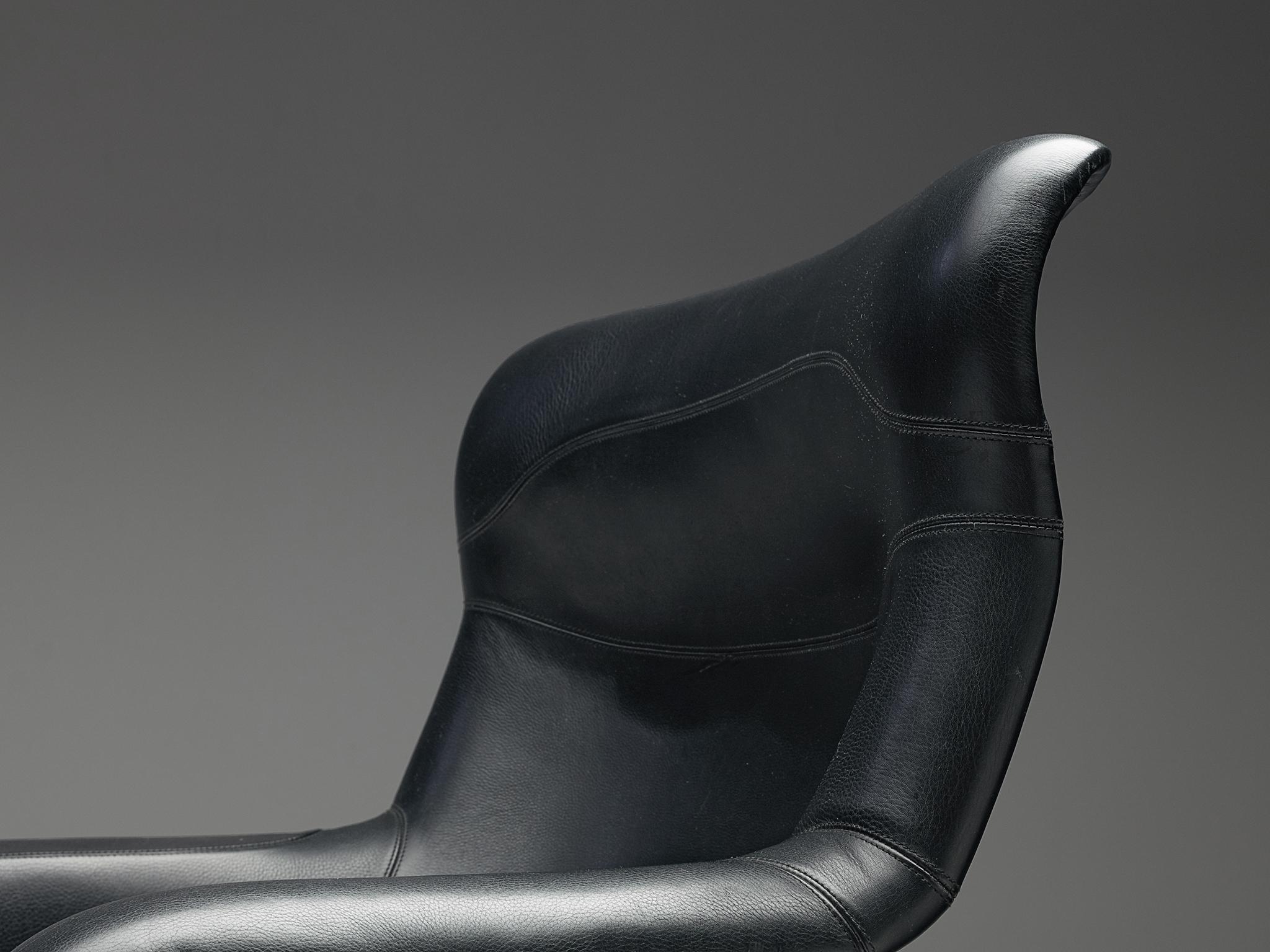 Mid-20th Century Yrjö Kukkapuro Lounge Chair 'Karuselli' in Black Leather and Light Blue Metallic