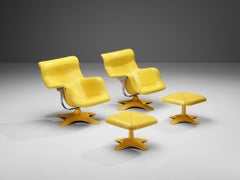 Yrjö Kukkapuro Pair of 'Karuselli' Chairs and Ottomans in Yellow Leather