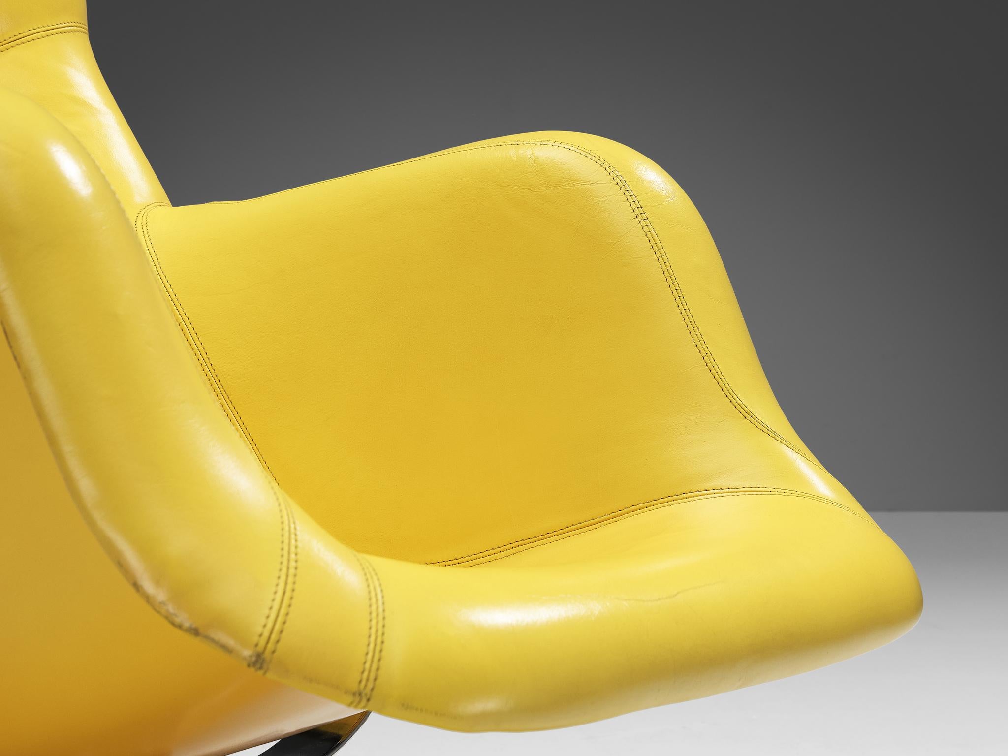 Yrjö Kukkapuro Pair of 'Karuselli' Chairs and Ottomans in Yellow Leather  For Sale 3