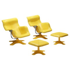 Yrjö Kukkapuro Pair of 'Karuselli' Chairs and Ottomans in Yellow Leather 