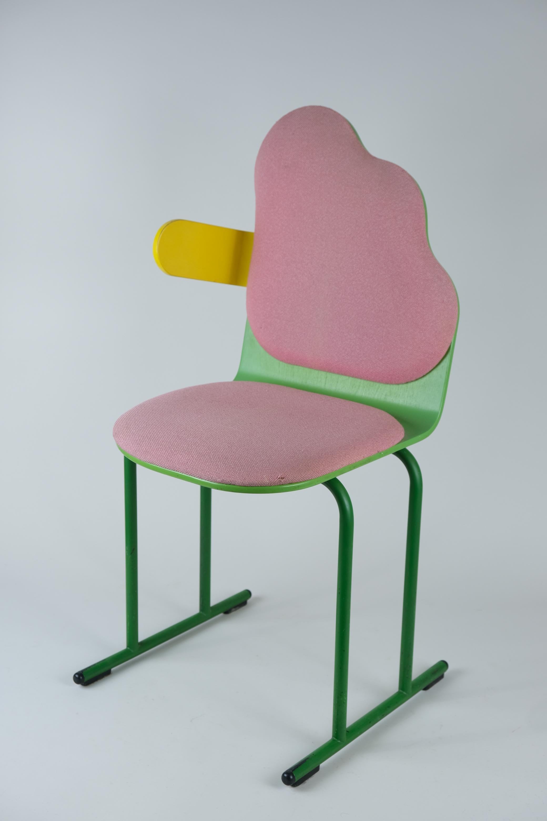 One of Yrjö Kukkapuro's iconic chairs and one of the earliest creations in his Post-Modern style that started in the 1980s with his experiment chairs. This chair, named Pilvi (Cloud) and also nicknamed Clown due to it's playful and colourful