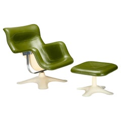 Yrjö Kukkapuro modèle rare Chaise longue Karuselli avec ottoman en cuir vert f