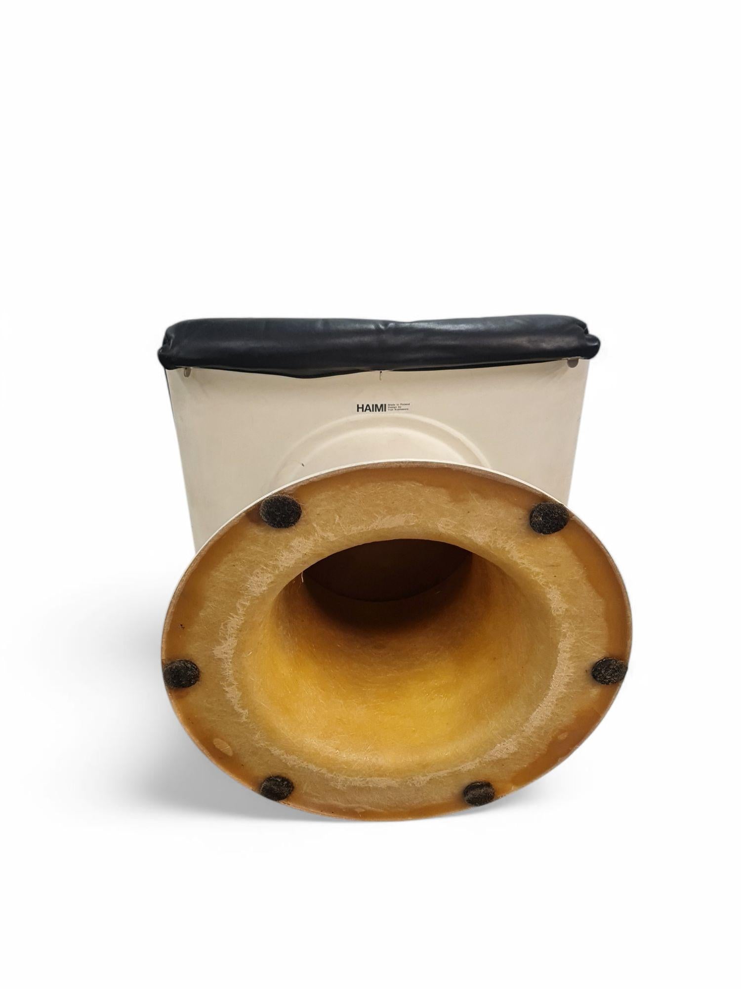 Metal Yrjö Kukkapuro Saturnus Stool in White & Black Leather, Haimi 1970s For Sale