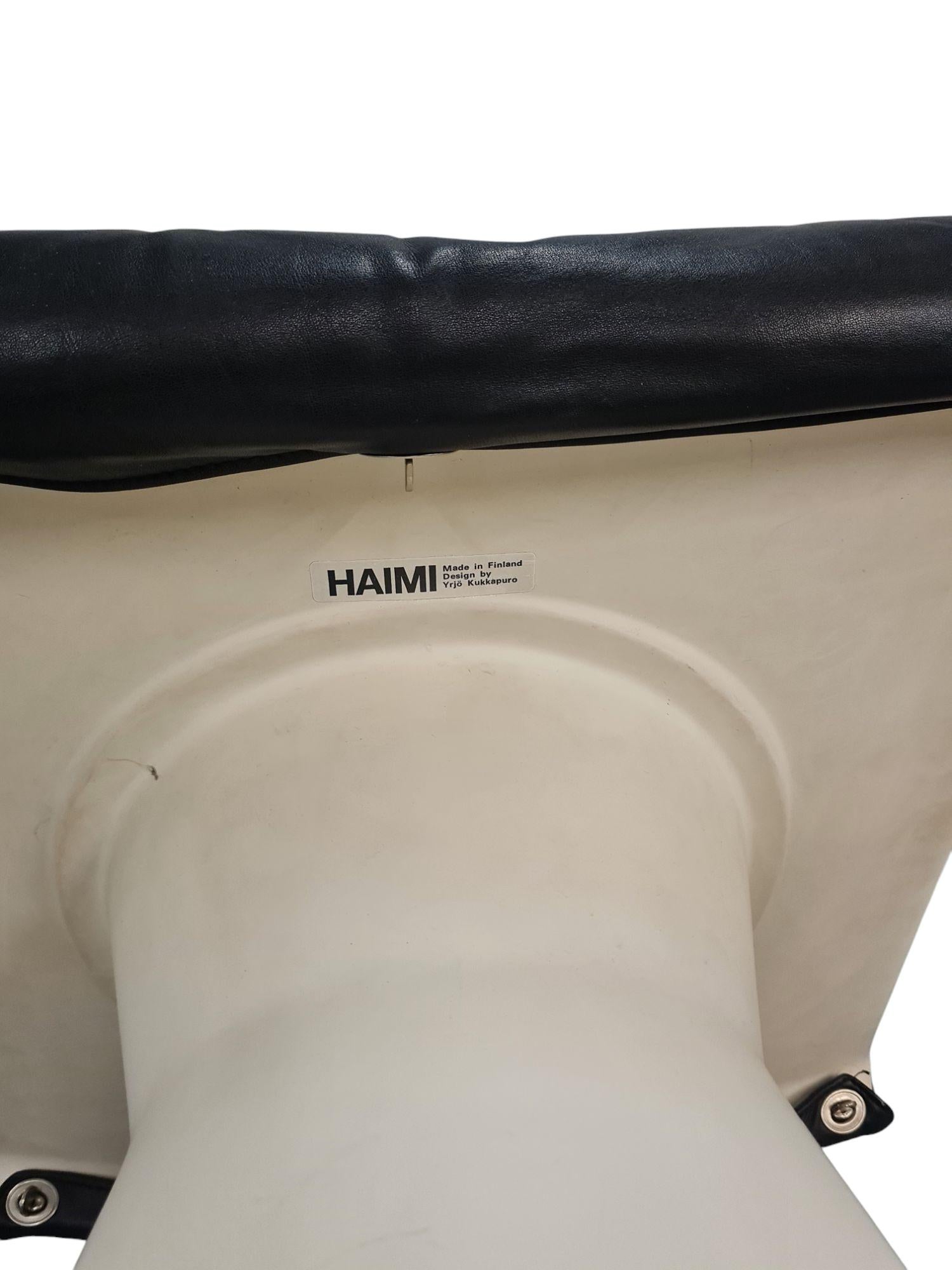 Yrjö Kukkapuro Saturnus Stool in White & Black Leather, Haimi 1970s For Sale 1