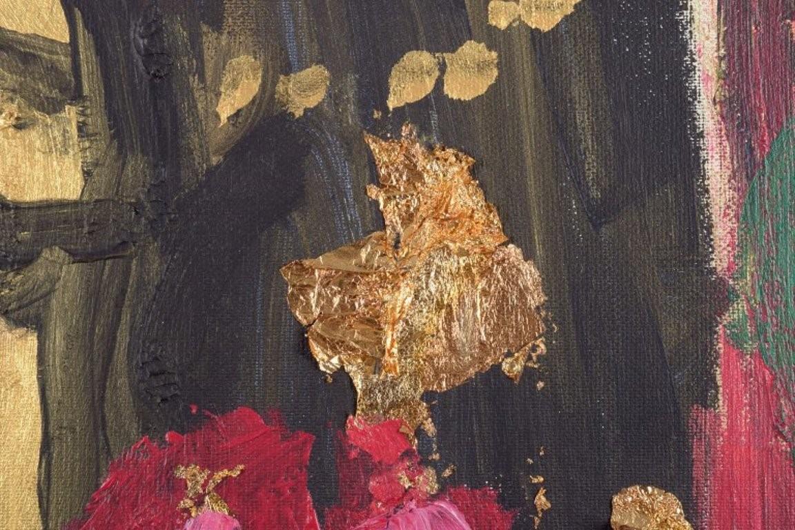 Yrsa Isabel Lind, Danish artist. Acrylic on canvas. Young woman with flowers. For Sale 2