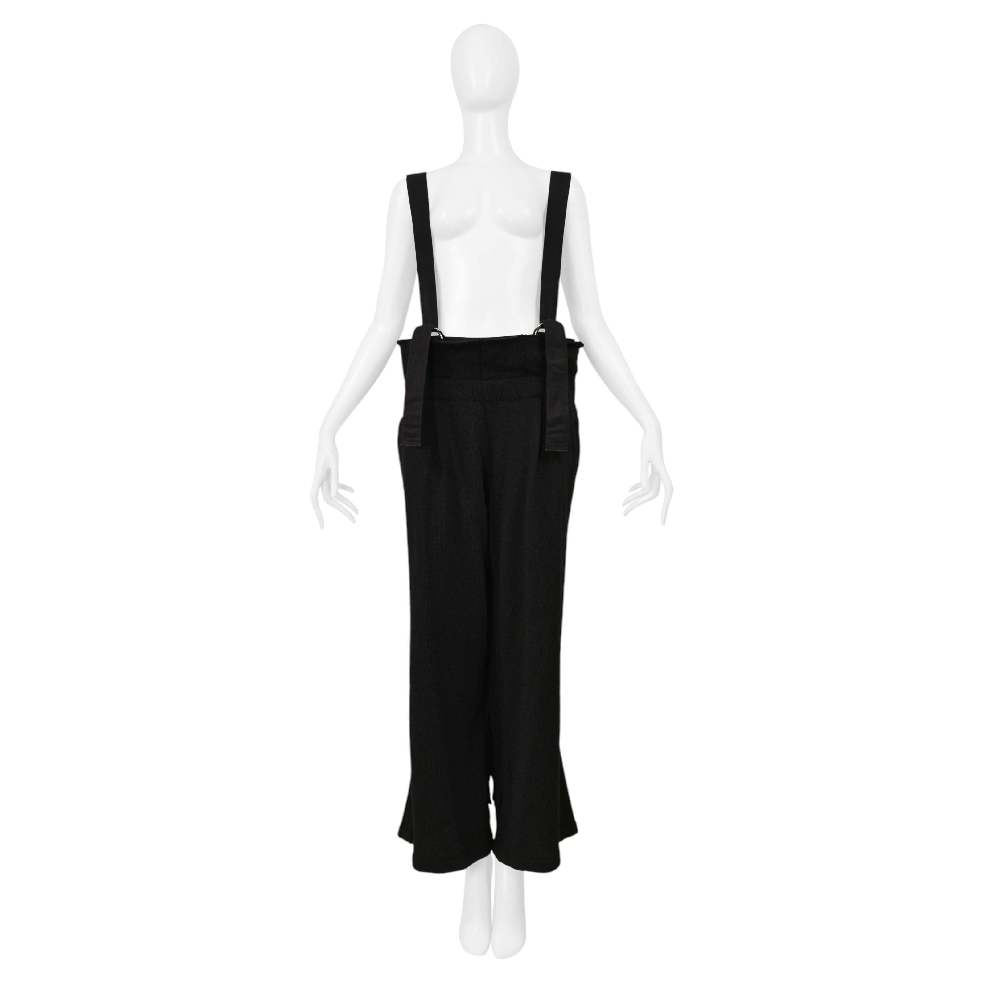 Y's 2004-05 By Yohji Yamamoto Schwarze Strickhose mit breiten Hosenträgern und D-Ringen