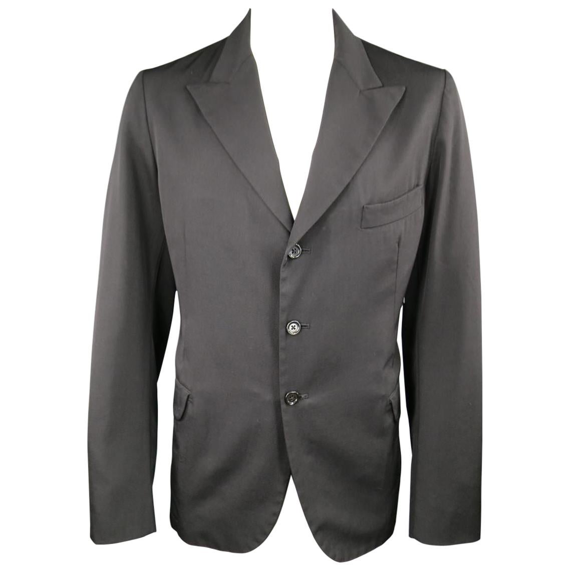 Y's by YOHJI YAMAMOTO 42 JP 4 Black Wool Peek Lapel Sport Coat / Blazer Jacket