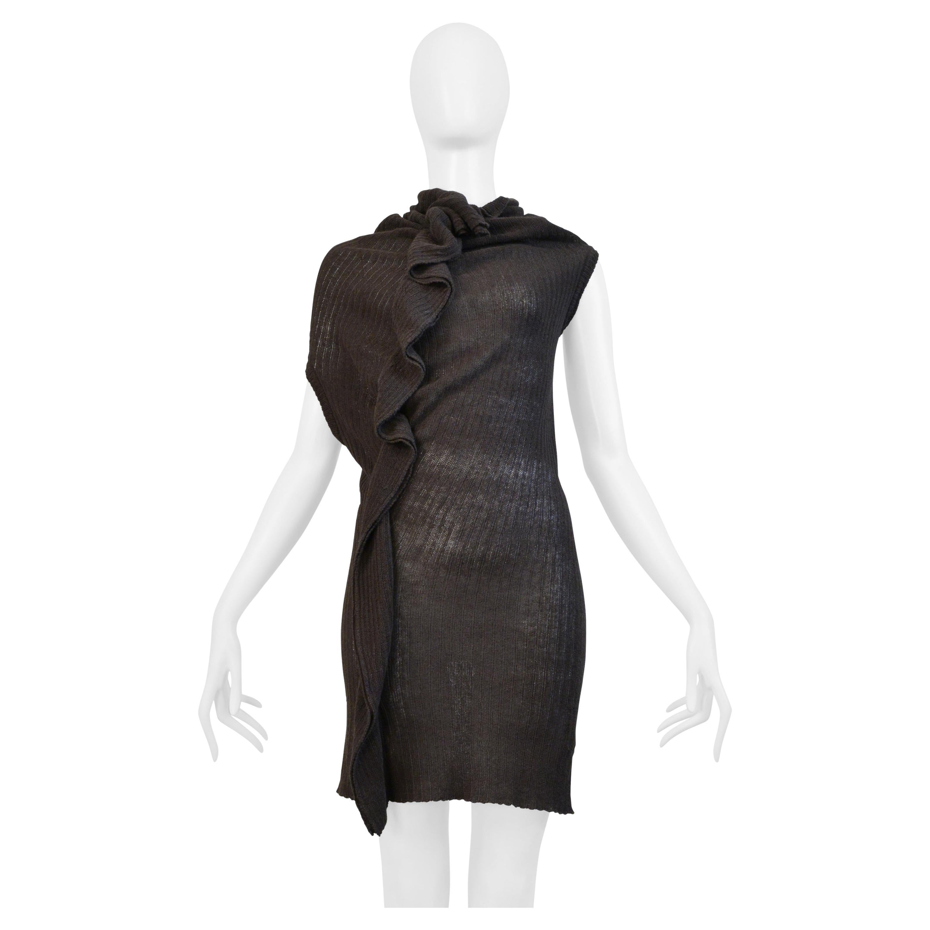 Y’s By Yohji Yamamoto Army Green Ribbed High Neck Sweater With Ruffle 2003