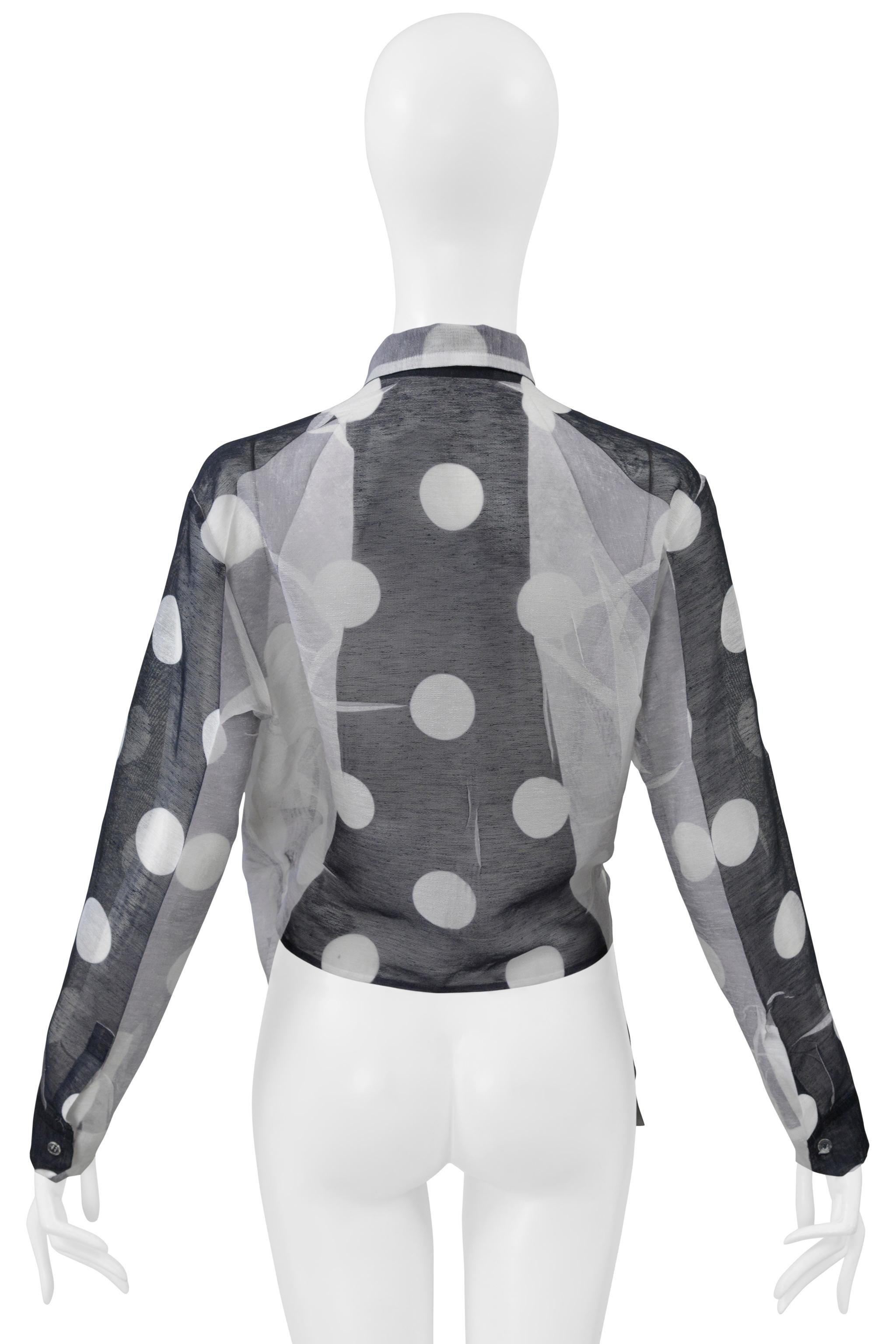 Y's By Yohji Yamamoto Schwarzes und weißes gepunktetes Wickeltop mit Krawatten 2001 im Zustand „Hervorragend“ im Angebot in Los Angeles, CA