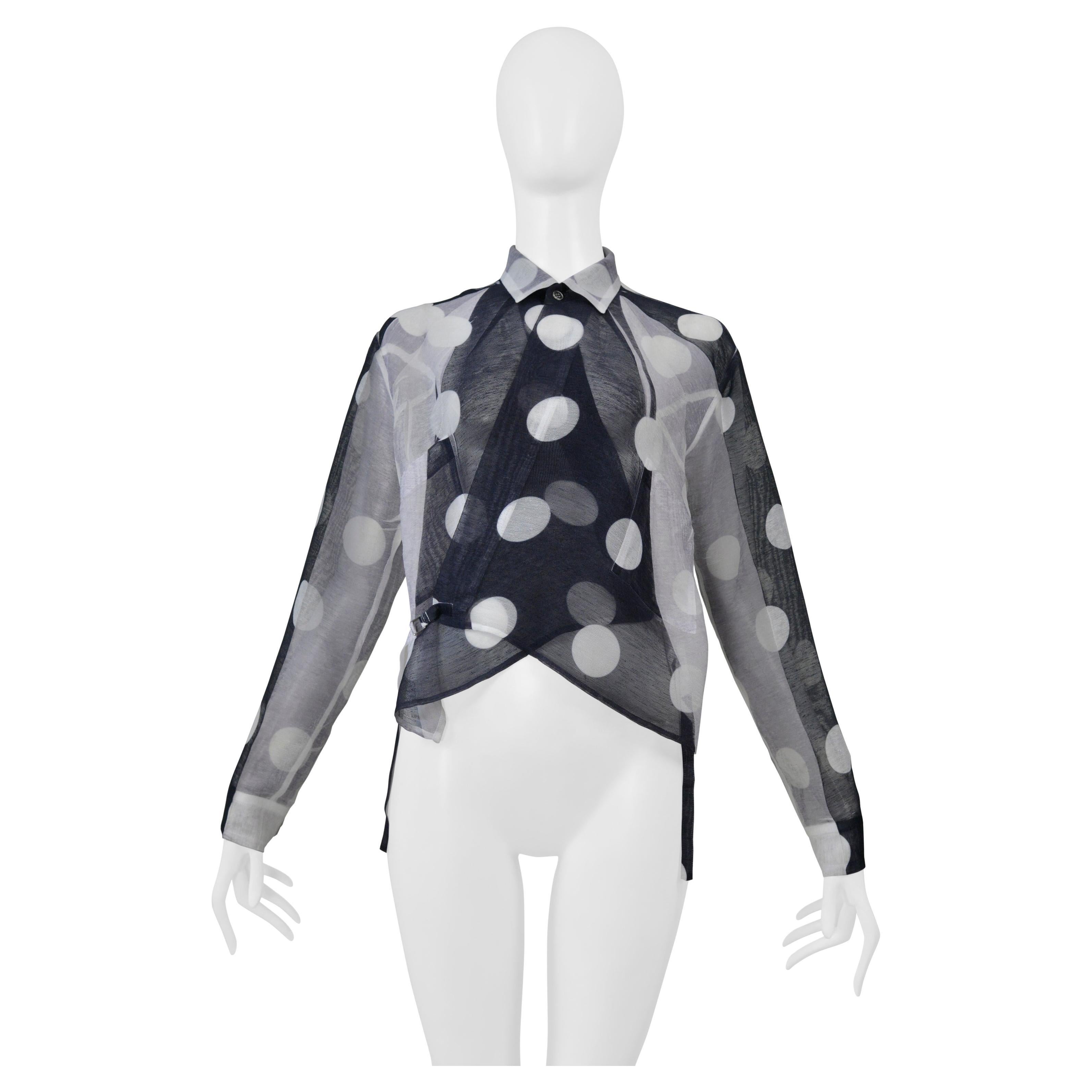 Y's By Yohji Yamamoto Schwarzes und weißes gepunktetes Wickeltop mit Krawatten 2001