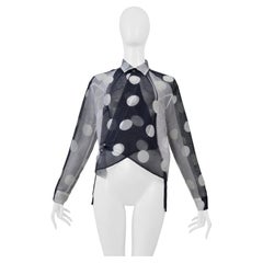 Y's By Yohji Yamamoto Schwarzes und weißes gepunktetes Wickeltop mit Krawatten 2001