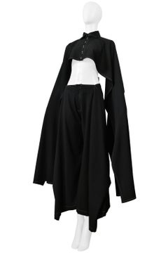 Y's By Yohji Yamamoto Black Cape Top And Pants Ensemble With White Stitching