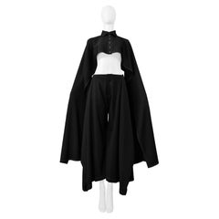 Y's By Yohji Yamamoto Black Cape Top And Pants Ensemble With White Stitching
