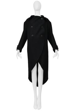 Y's By Yohji Yamamoto Black Double Breasted Wool Coat With Round Hem 2005