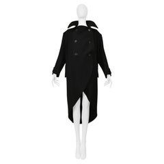Y's By Yohji Yamamoto Black Double Breasted Wool Coat With Round Hem 2005