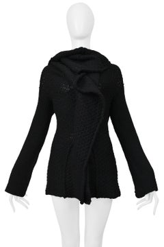 Y's By Yohji Yamamoto Black Shaved Wool Cardigan W Saefty Pin 2001