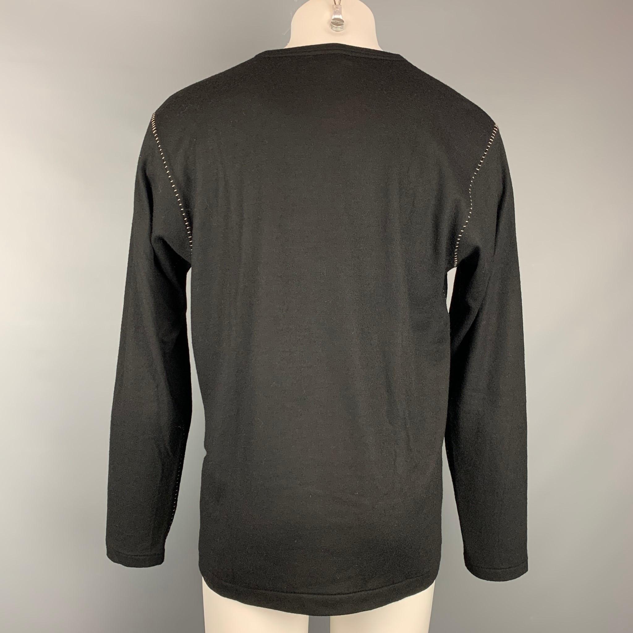 Y's by YOHJI YAMAMOTO Size L Black Contrast Stitch Wool Crew-Neck Pullover In Good Condition In San Francisco, CA