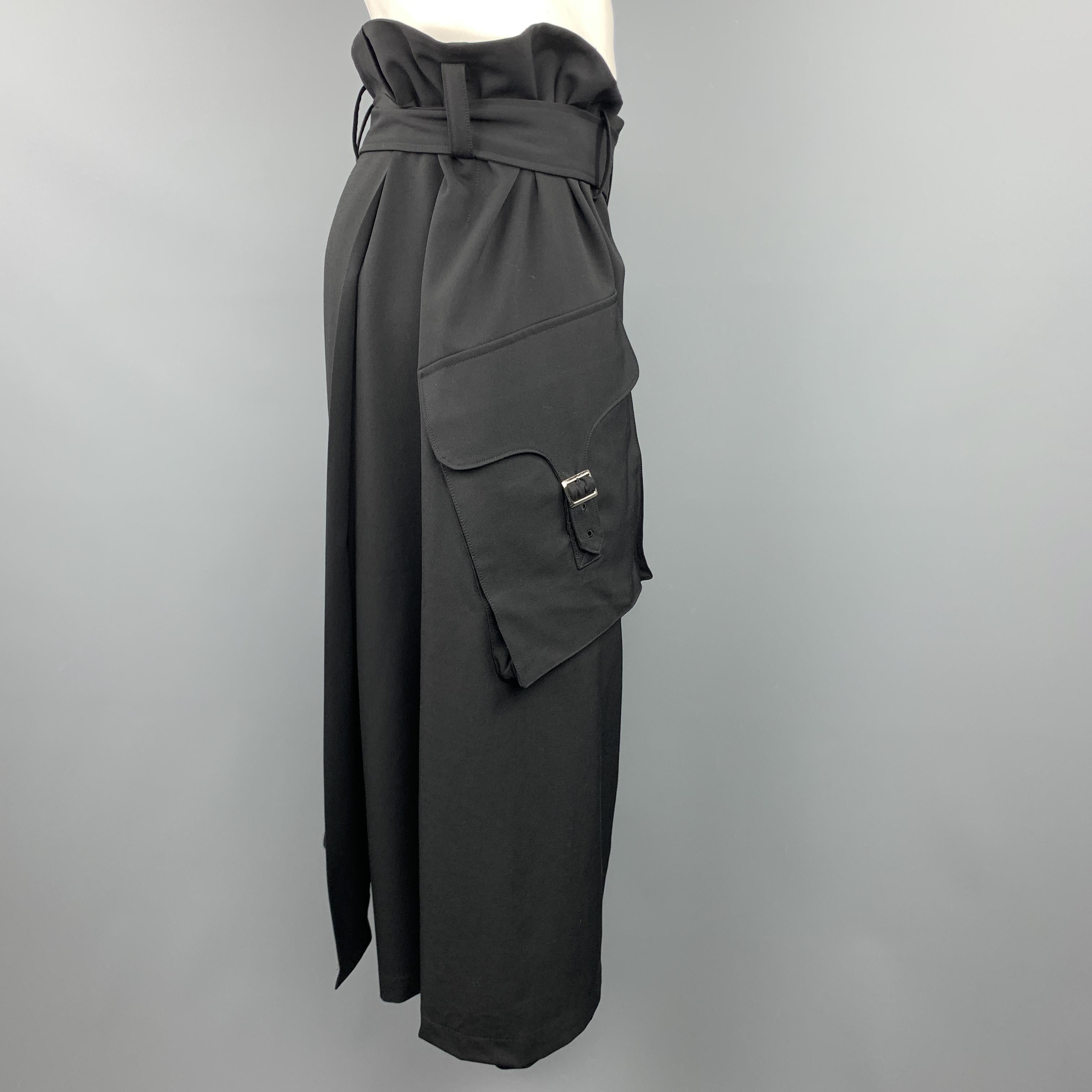 Women's or Men's Y's by YOHJI YAMAMOTO Size L Black Wool Skirt Overlay Gathered Waist Shorts