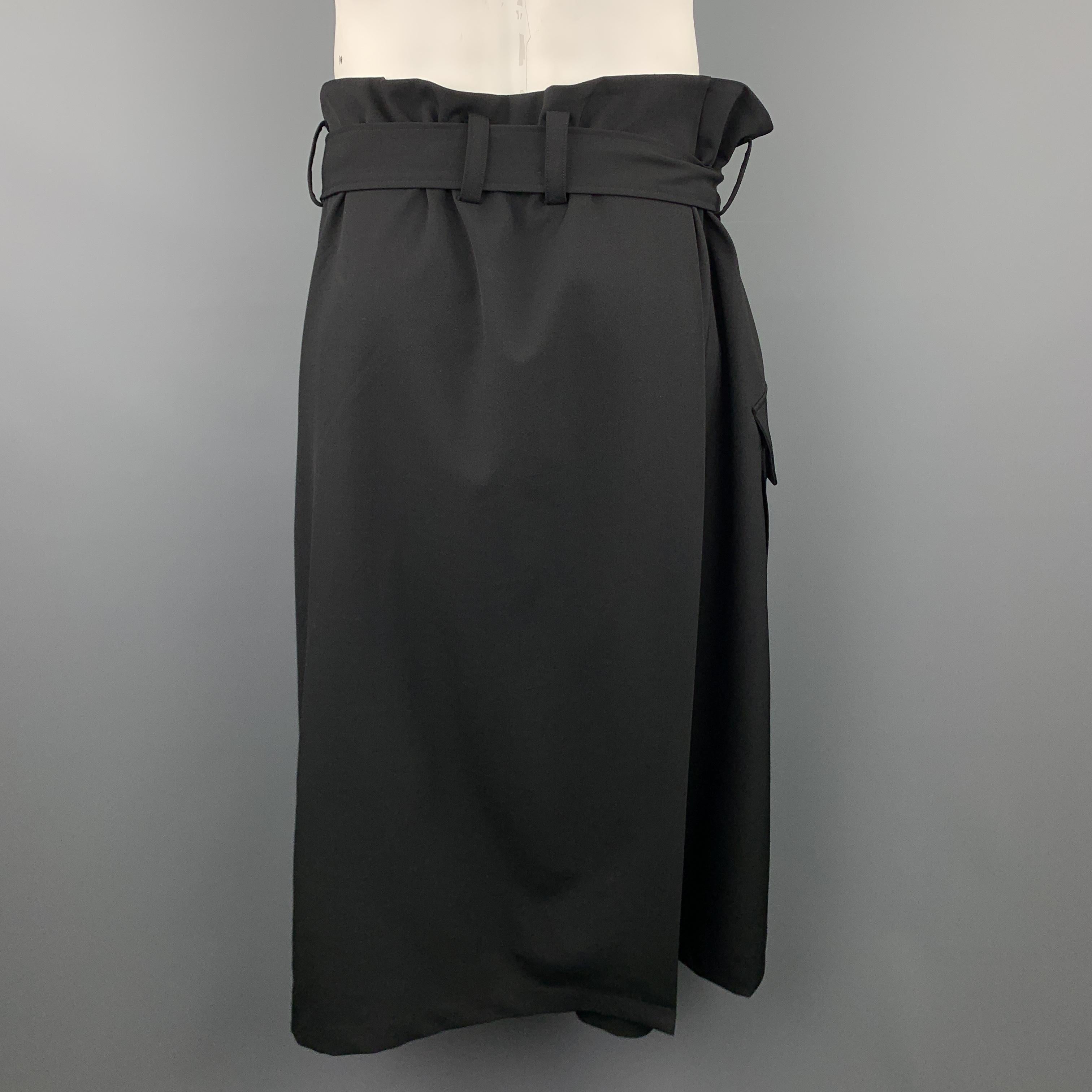 Y's by YOHJI YAMAMOTO Size L Black Wool Skirt Overlay Gathered Waist Shorts 2
