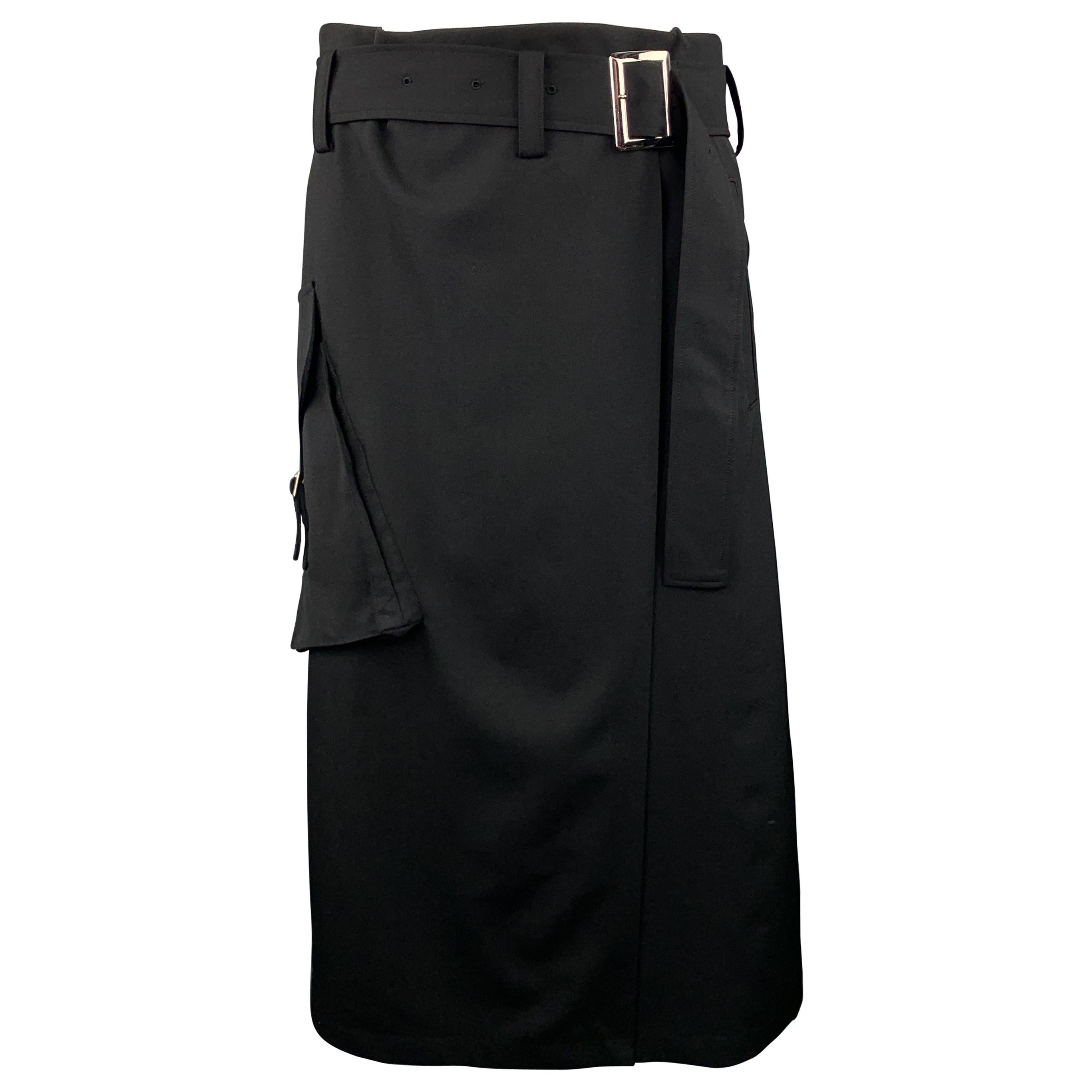 Y's by YOHJI YAMAMOTO Size L Black Wool Skirt Overlay Gathered Waist Shorts