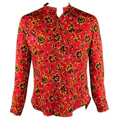 Y's by YOHJI YAMAMOTO Size L Burgundy Floral Wool Collarless Long Sleeve Shirt