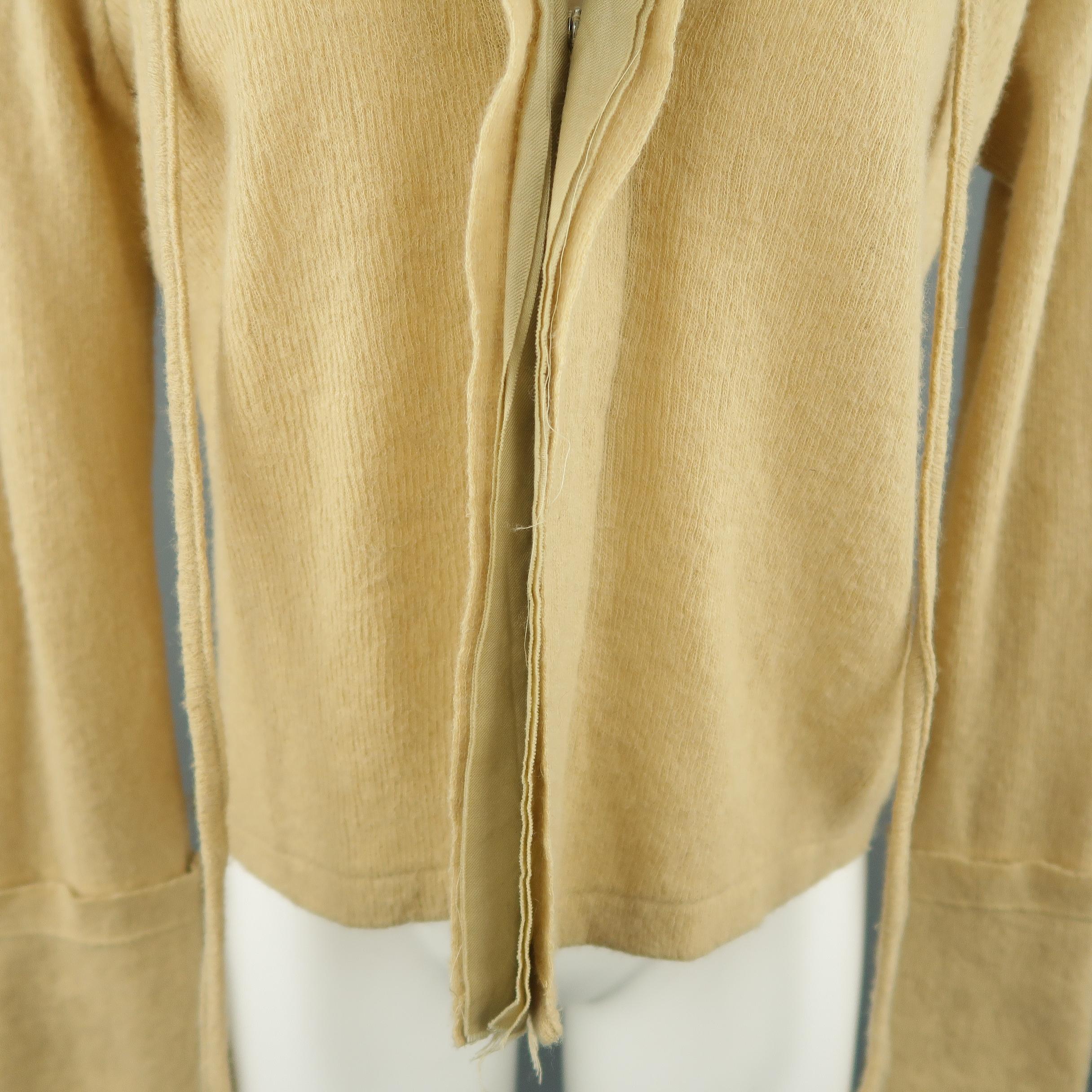 Y's by YOHJI YAMAMOTO Size M Beige Wool Blend Tie Collar Cuffed Cardigan Sweater In Excellent Condition In San Francisco, CA