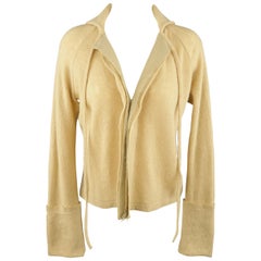 Y's by YOHJI YAMAMOTO Size M Beige Wool Blend Tie Collar Cuffed Cardigan Sweater