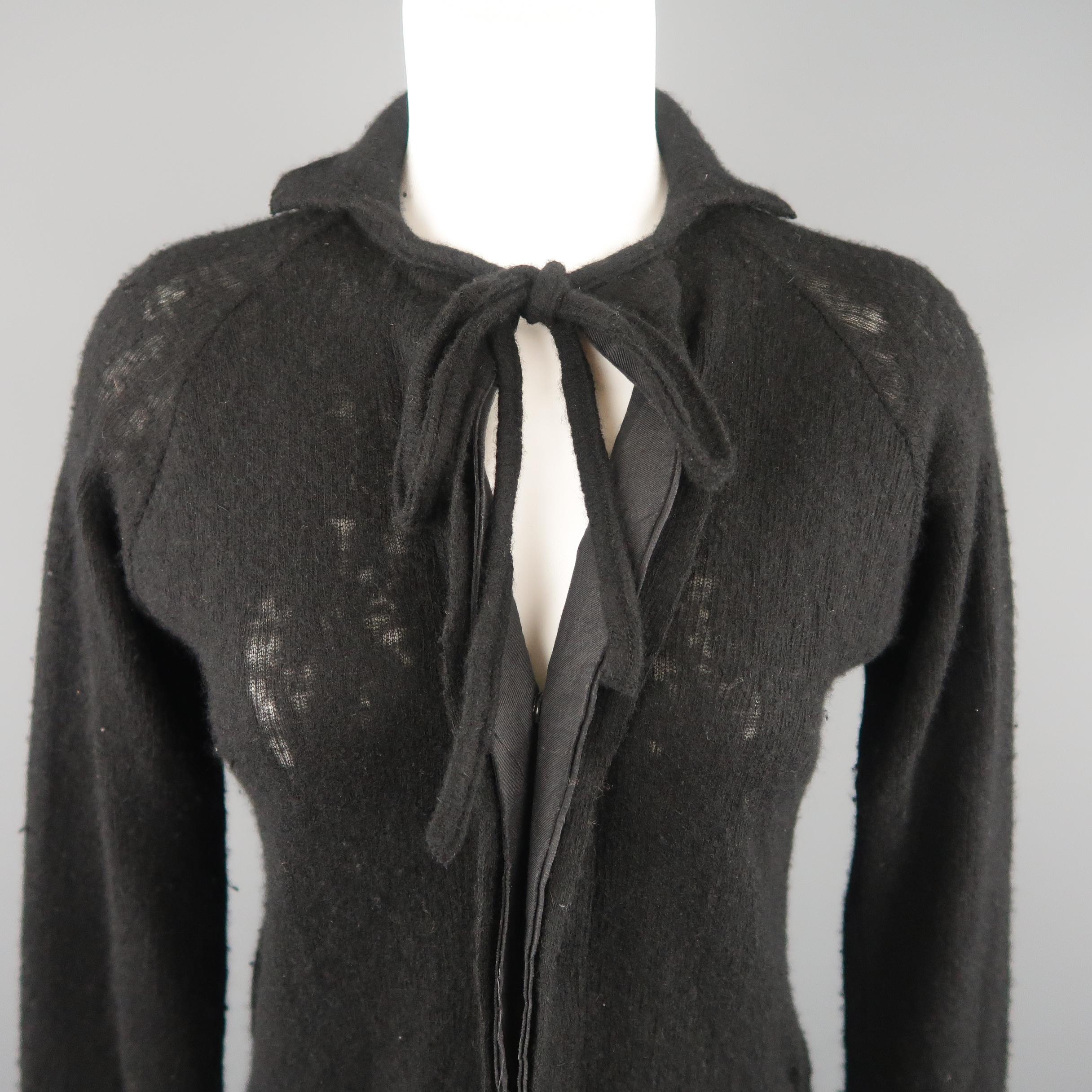 Women's Y's by YOHJI YAMAMOTO Size M Black Wool Blend Cuffed Tie Cardigan