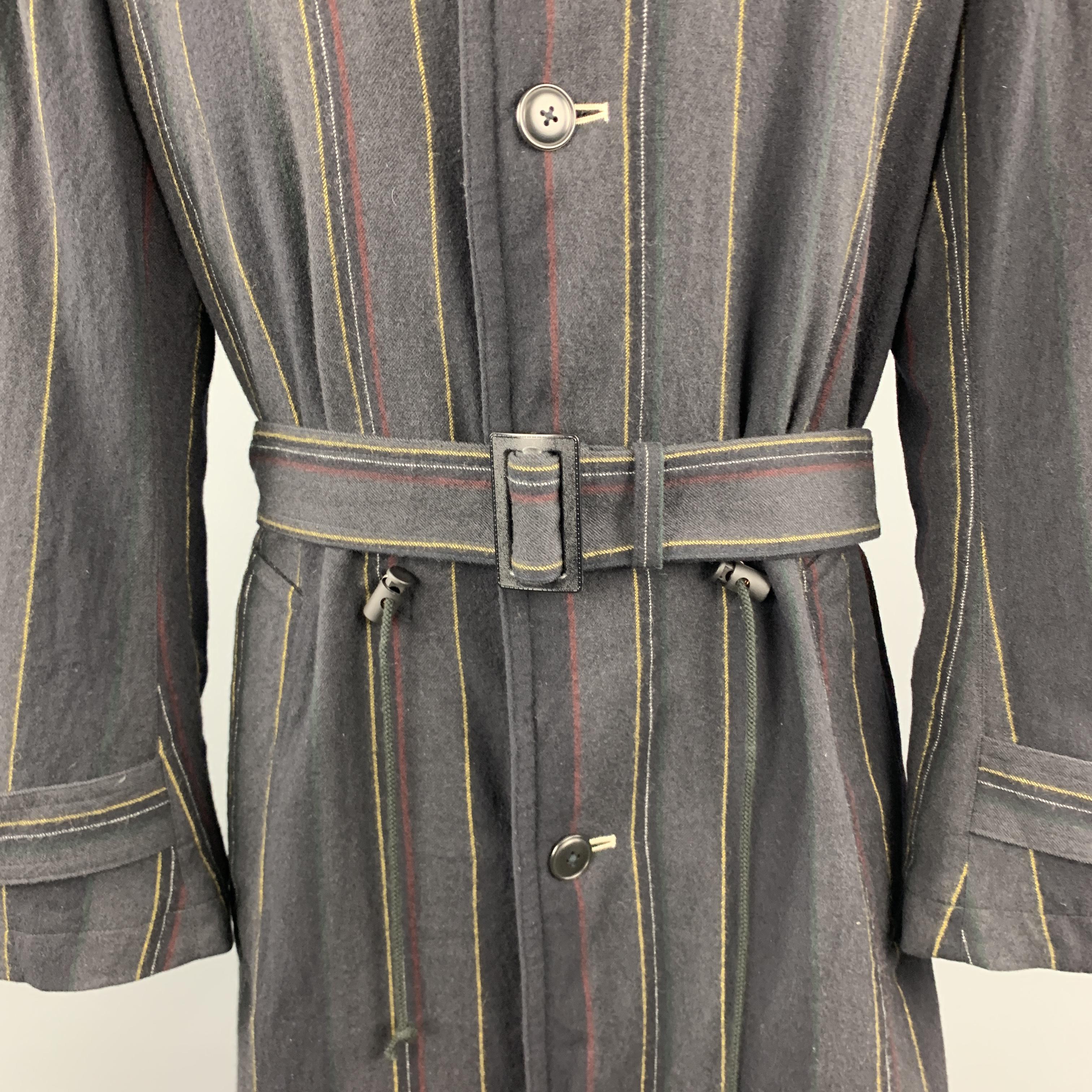 Y's by YOHJI YAMAMOTO Size M Charcoal & Navy Striped Wool Trench Coat In Excellent Condition In San Francisco, CA