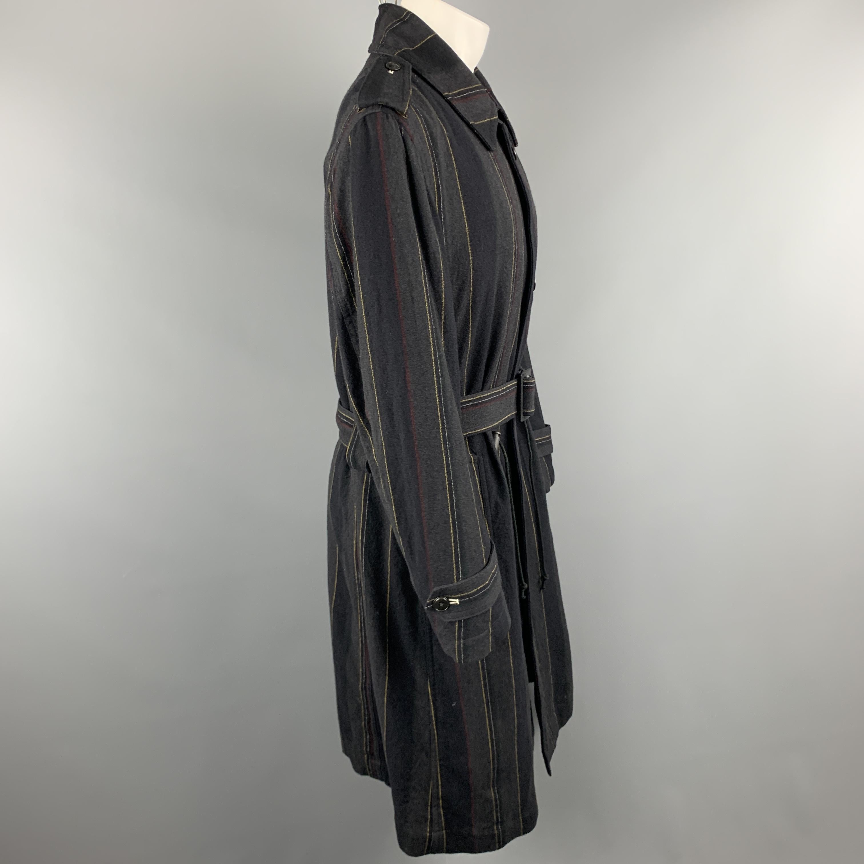 Men's Y's by YOHJI YAMAMOTO Size M Charcoal & Navy Striped Wool Trench Coat