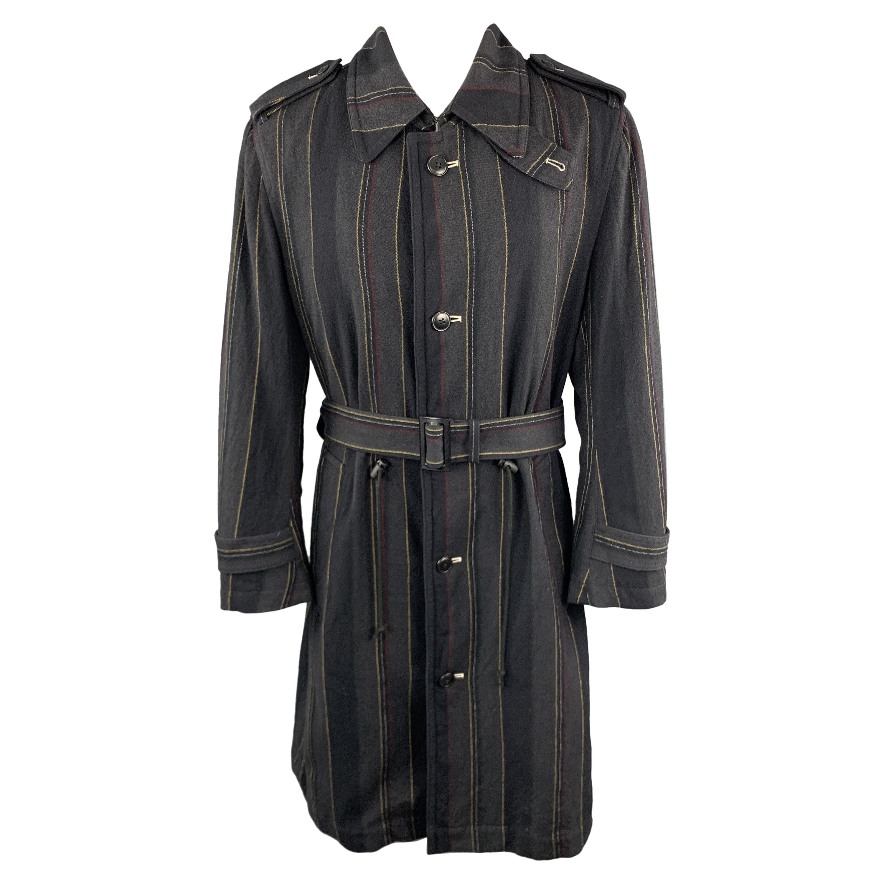 Y's by YOHJI YAMAMOTO Size M Charcoal & Navy Striped Wool Trench Coat