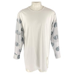 Y's by YOHJI YAMAMOTO Size M White Grey Mixed Fabrics Cotton Crew-Neck Pullover