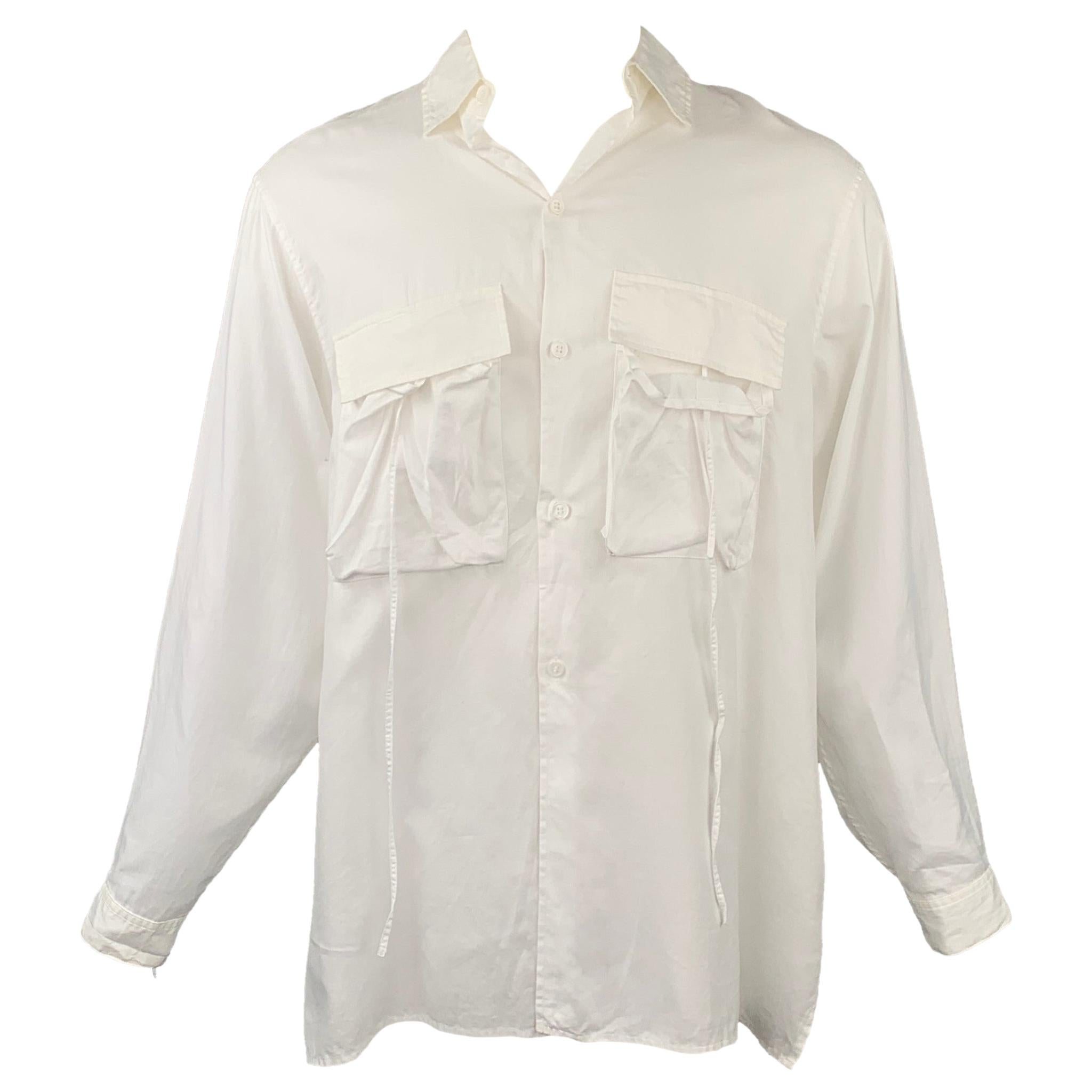 Y's by YOHJI YAMAMOTO Size S White Cotton Patch Pockets Long Sleeve Shirt
