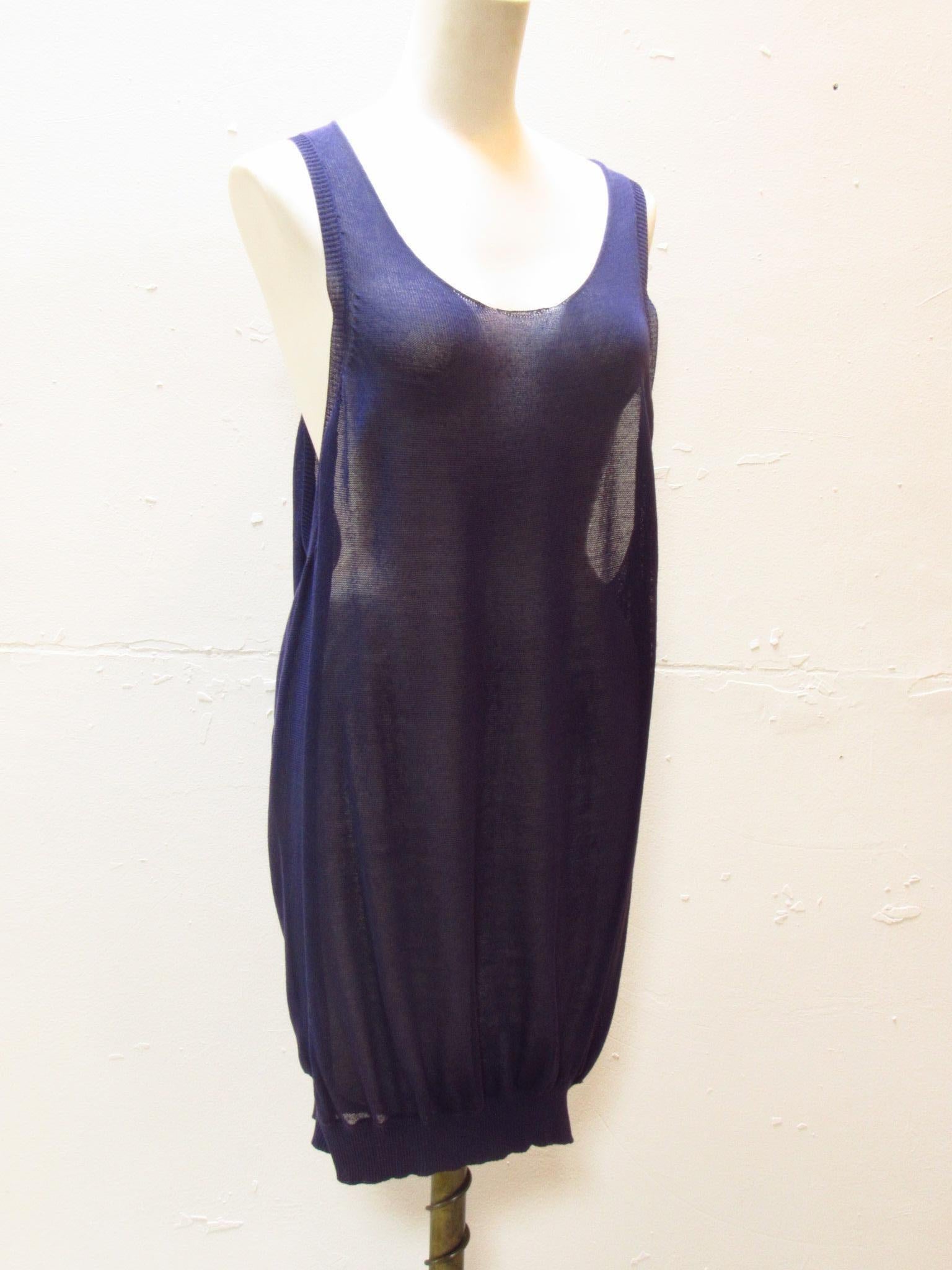 Steel blue woven cotton racerback tank top from Y'S by Yohji Yamamoto. This vintage tank is tunic length, making it a versatile piece.