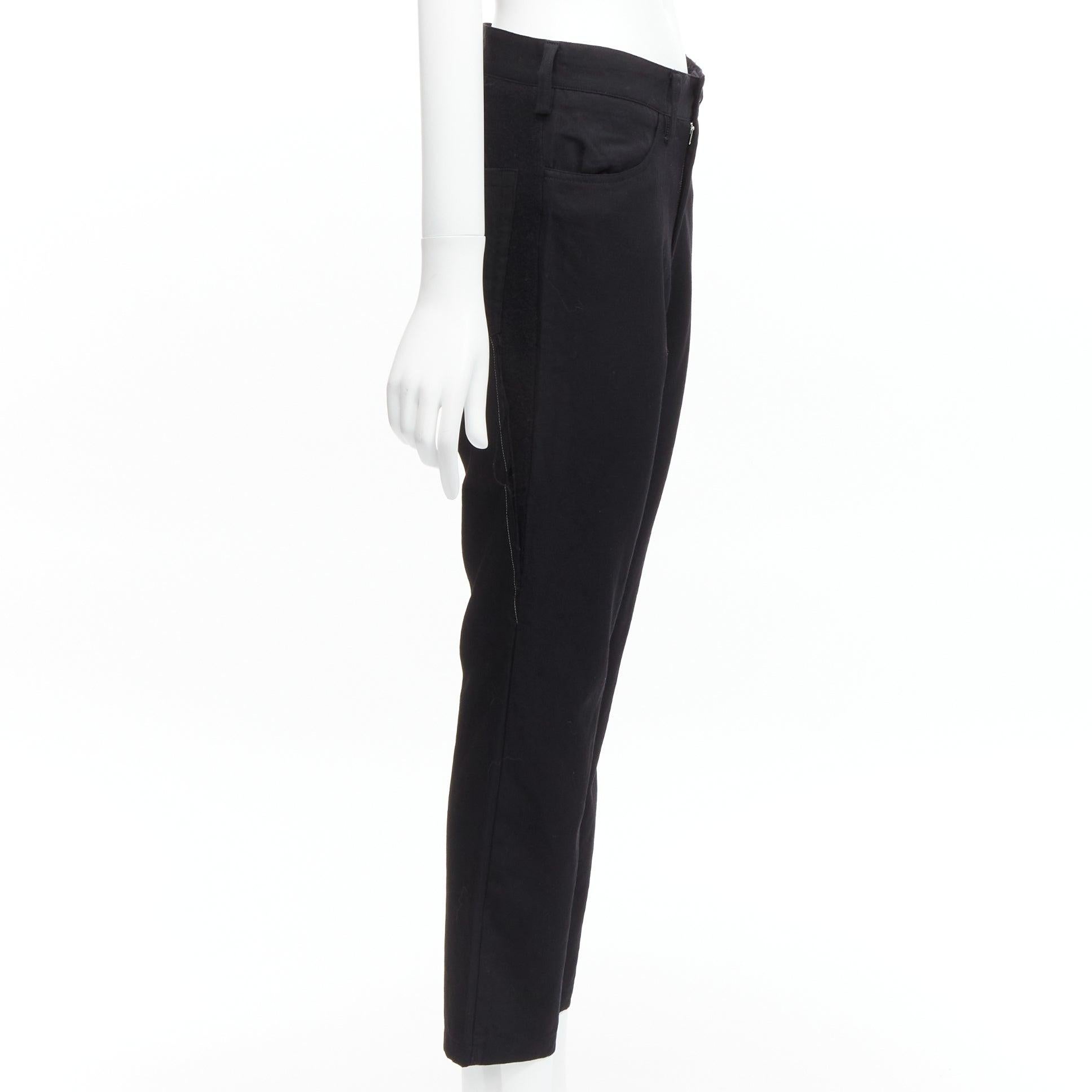 Y'S YOHJI YAMAMOTO 100% wool black insert panels topstitch tapered pants JP2 M In Excellent Condition For Sale In Hong Kong, NT
